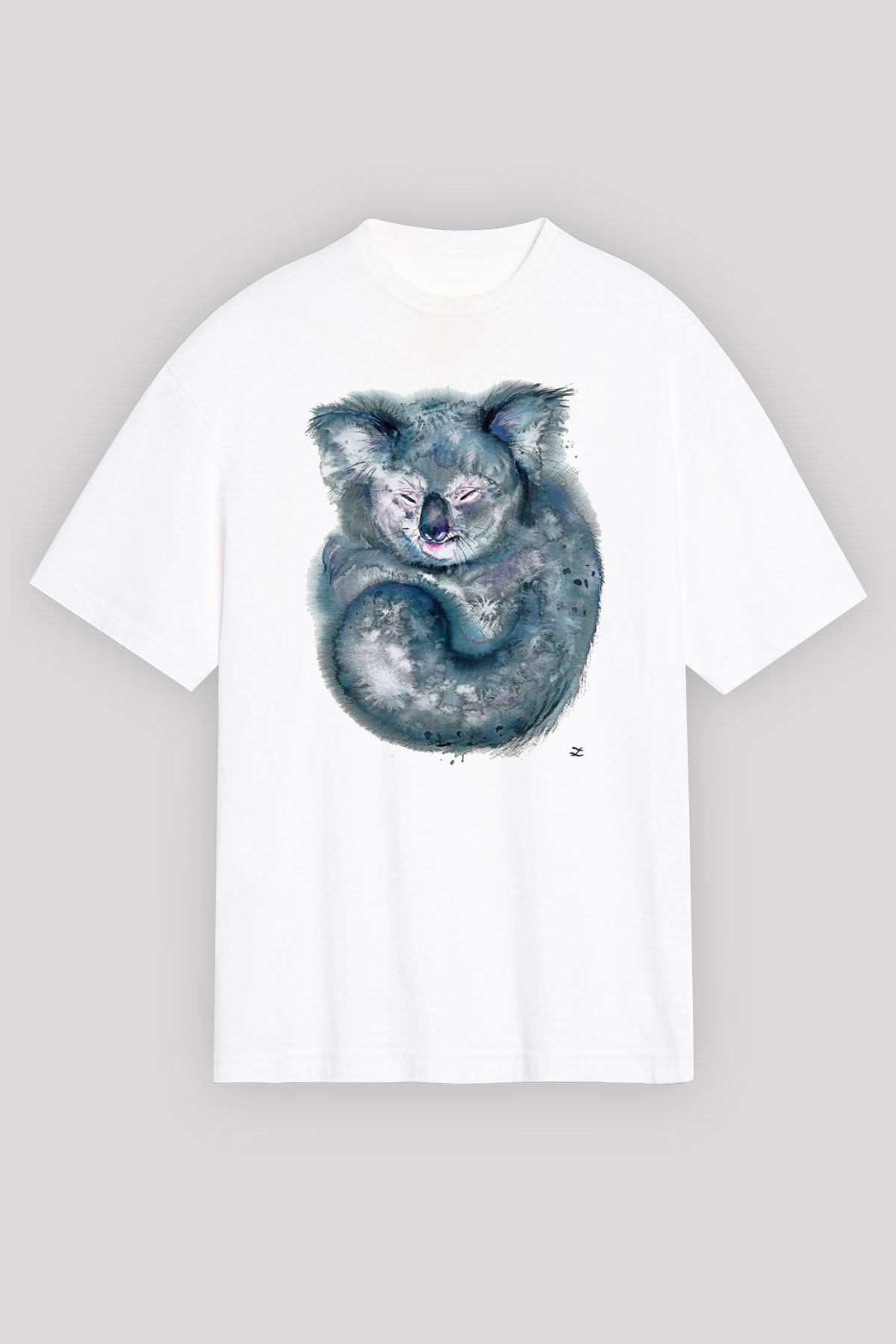 Koala Baskılı Beyaz Unisex Oversize Tişört - Tshirt