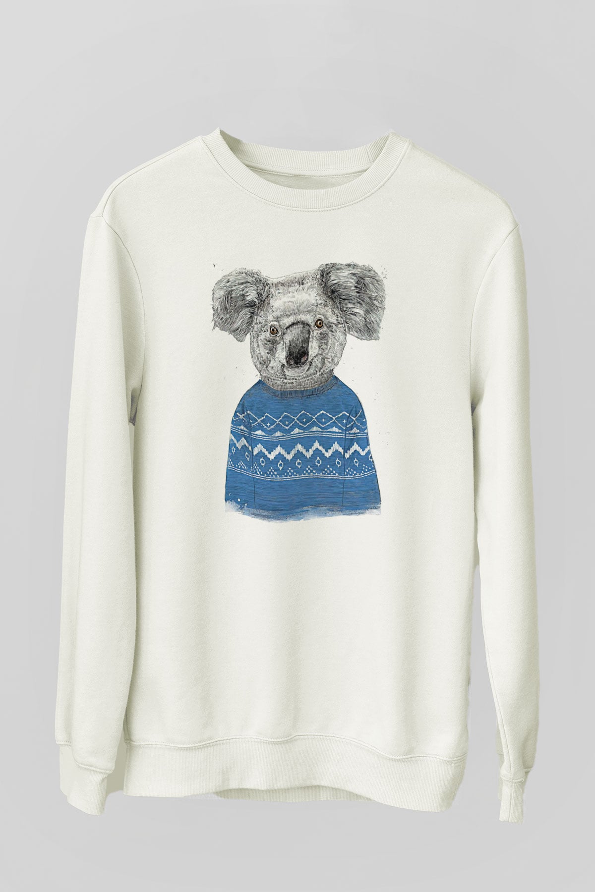 Koala Baskılı Beyaz Unisex Sweatshirt