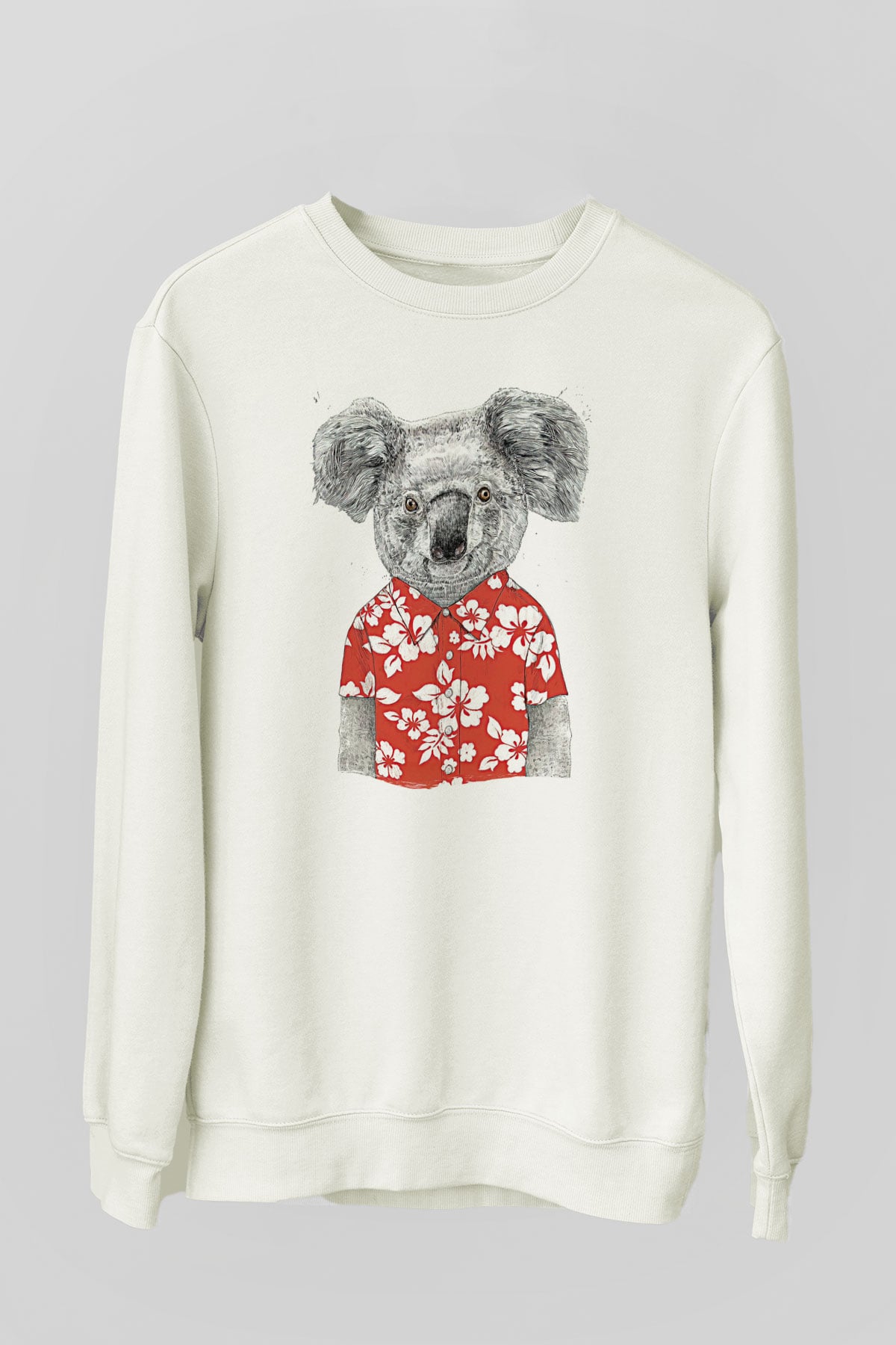 Koala Baskılı Beyaz Unisex Sweatshirt