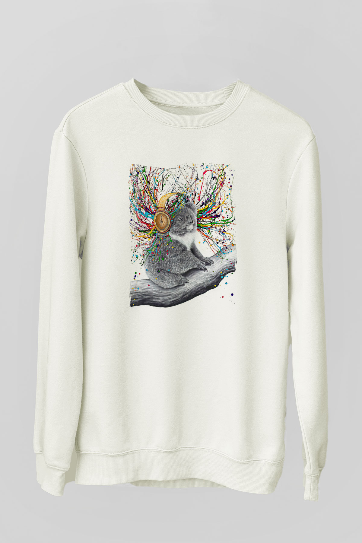 Koala Baskılı Beyaz Unisex Sweatshirt