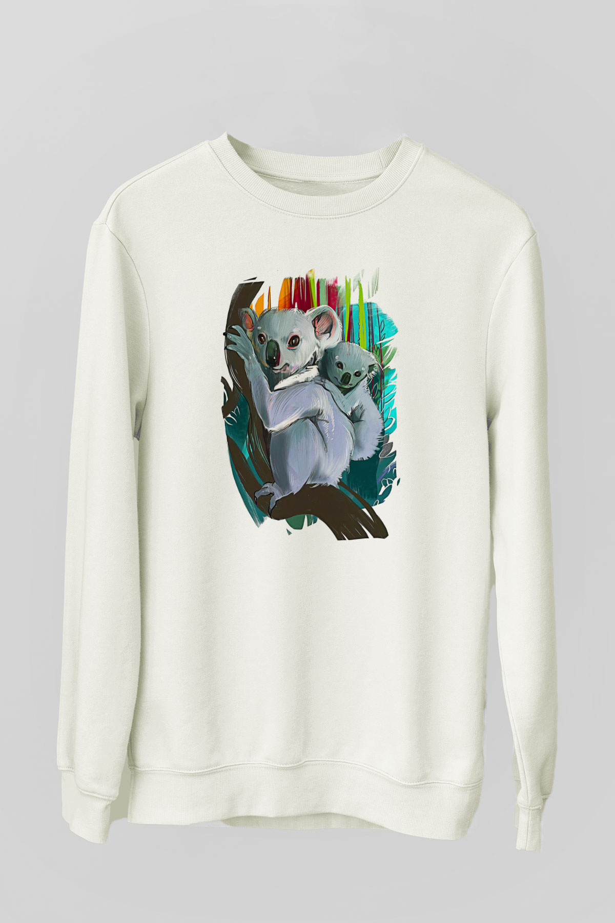 Koala Baskılı Beyaz Unisex Sweatshirt
