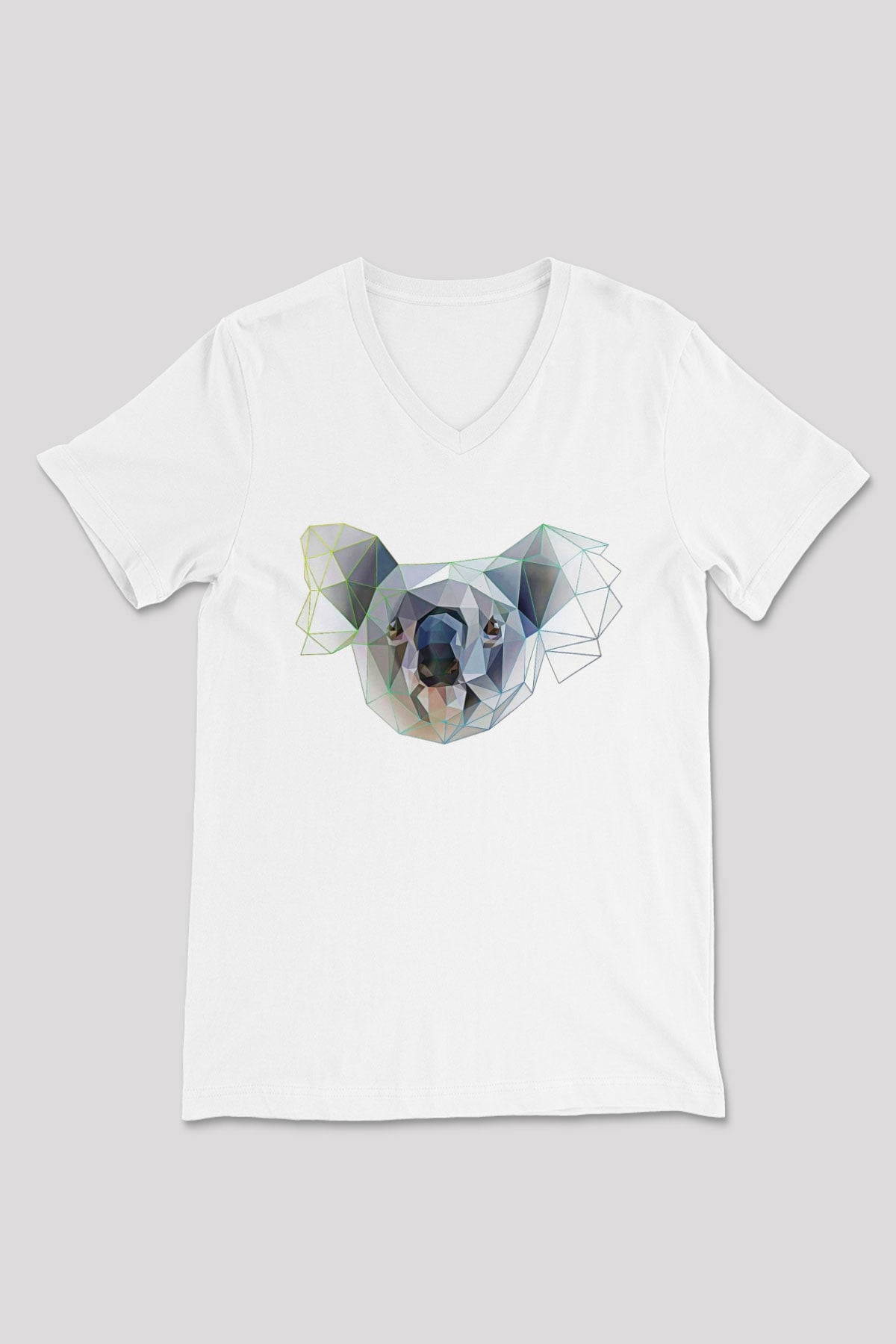 Koala Baskılı Beyaz Unisex V Yaka Tişört - Tshirt