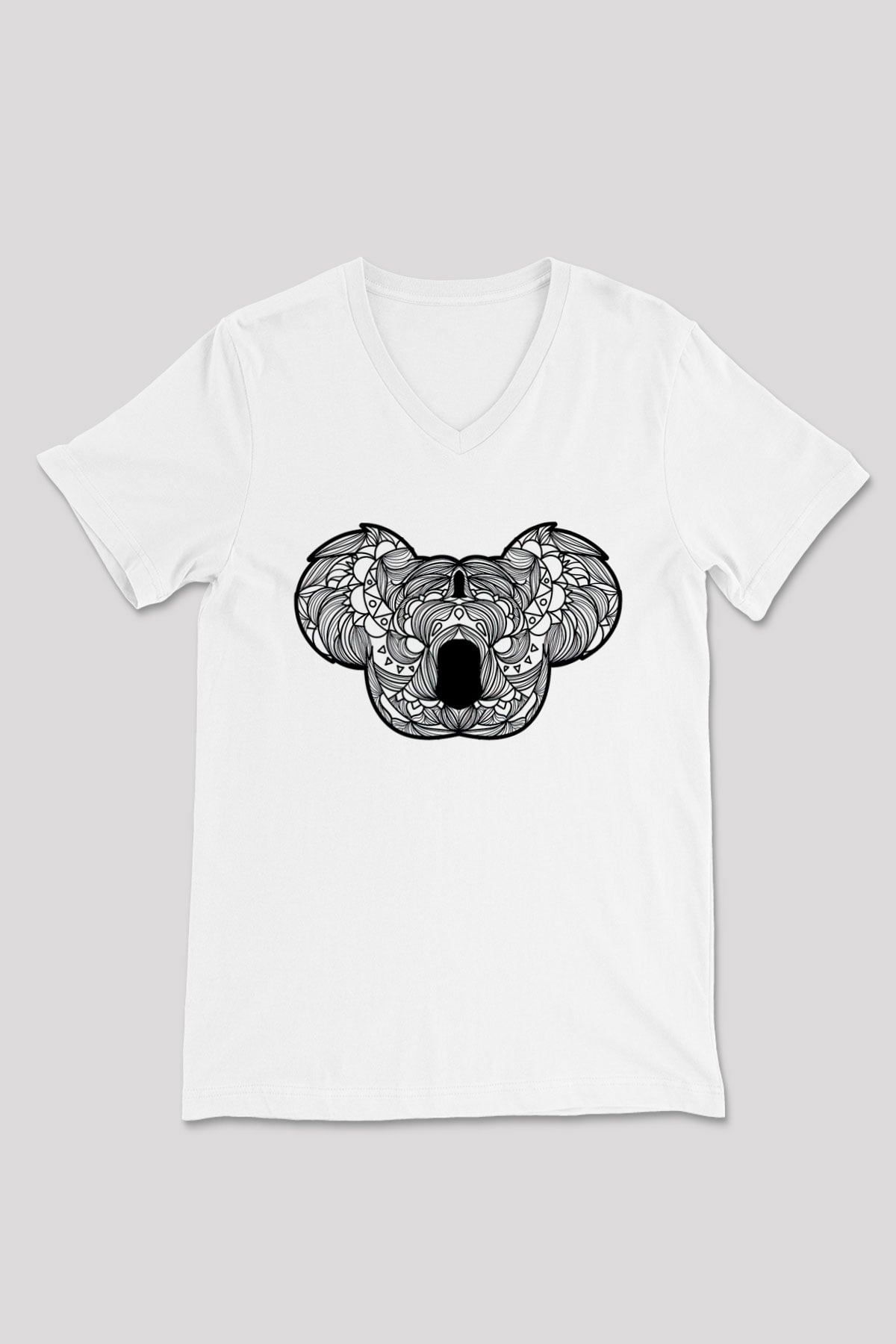 Koala Baskılı Beyaz Unisex V Yaka Tişört - Tshirt