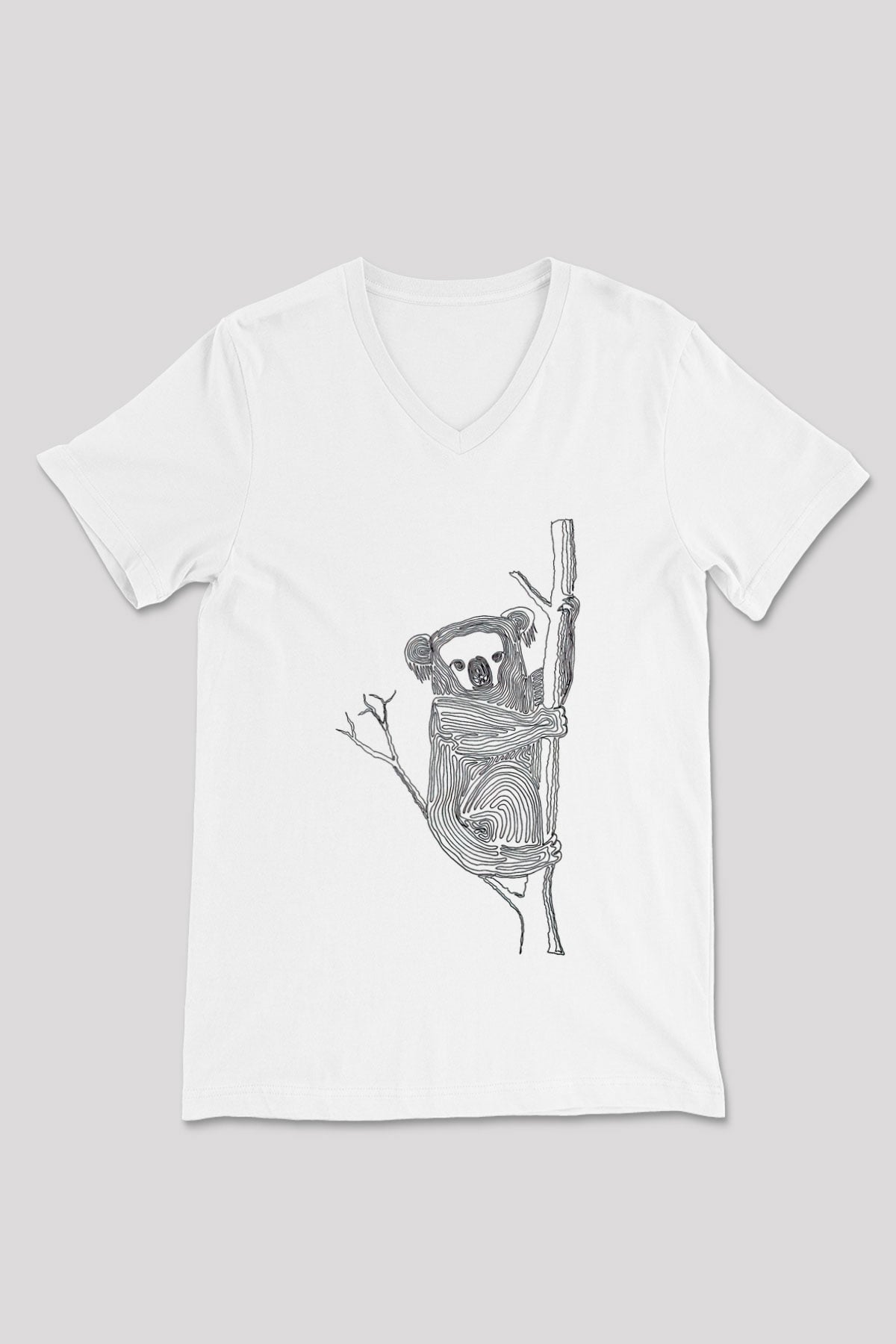 Koala Baskılı Beyaz Unisex V Yaka Tişört - Tshirt