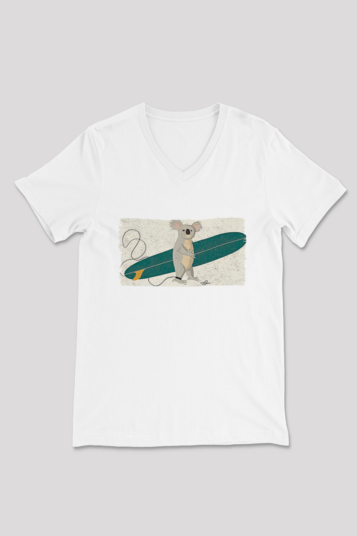 Koala Baskılı Beyaz Unisex V Yaka Tişört - Tshirt