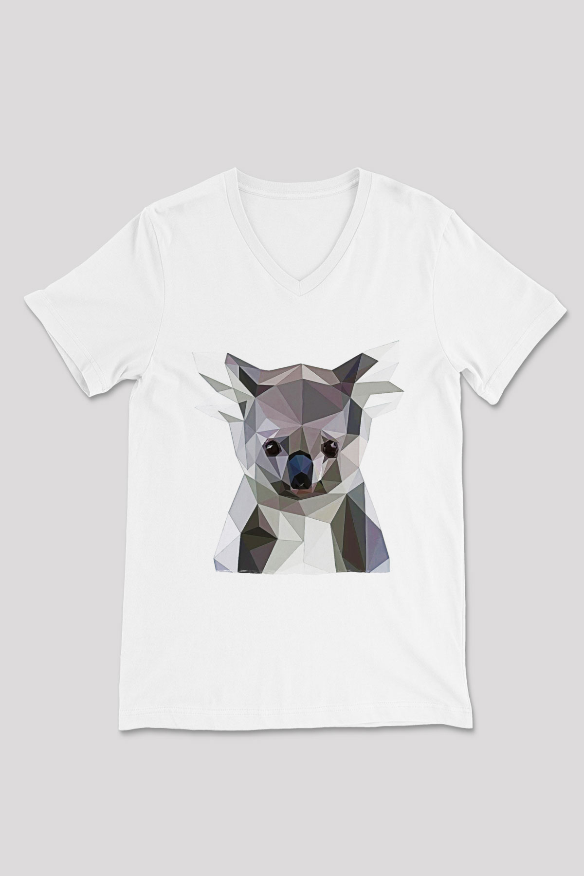Koala Baskılı Beyaz Unisex V Yaka Tişört - Tshirt
