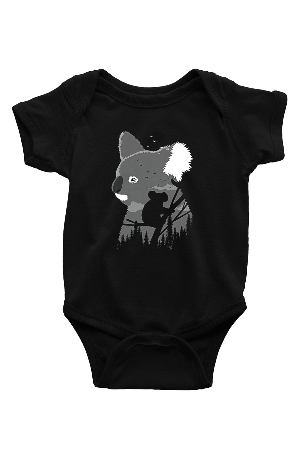 Koala Baskılı Unisex Siyah Bebek Body - Zıbın