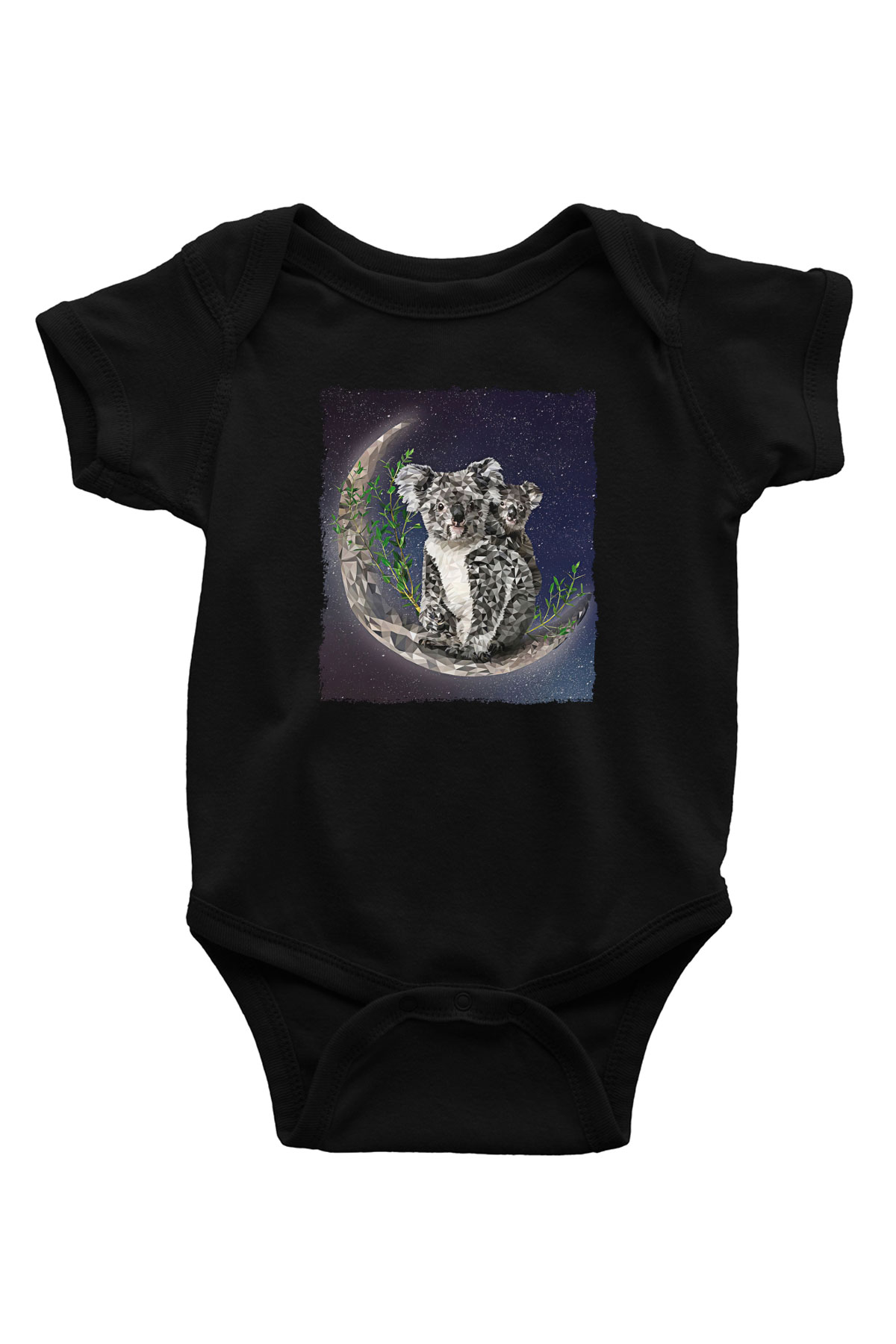Koala Baskılı Unisex Siyah Bebek Body - Zıbın