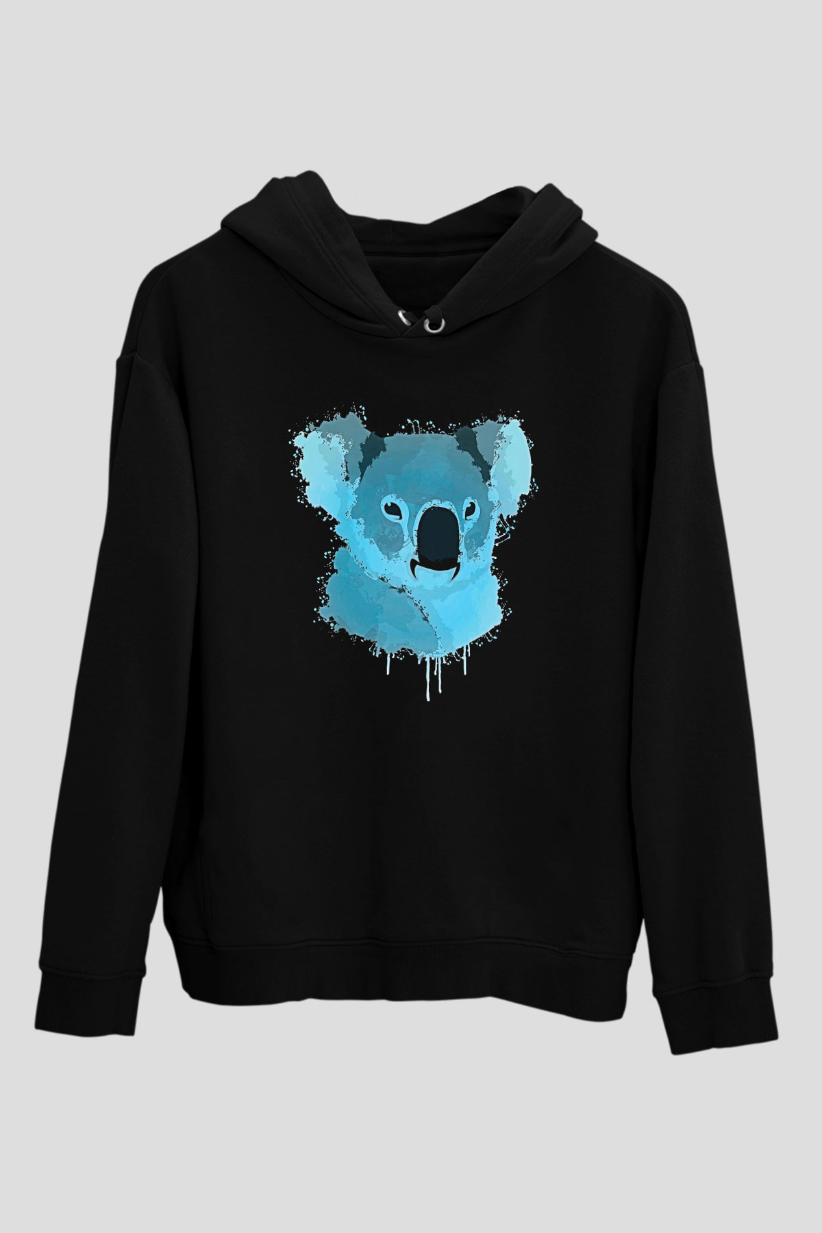 Koala Baskılı Unisex Siyah Hoodie