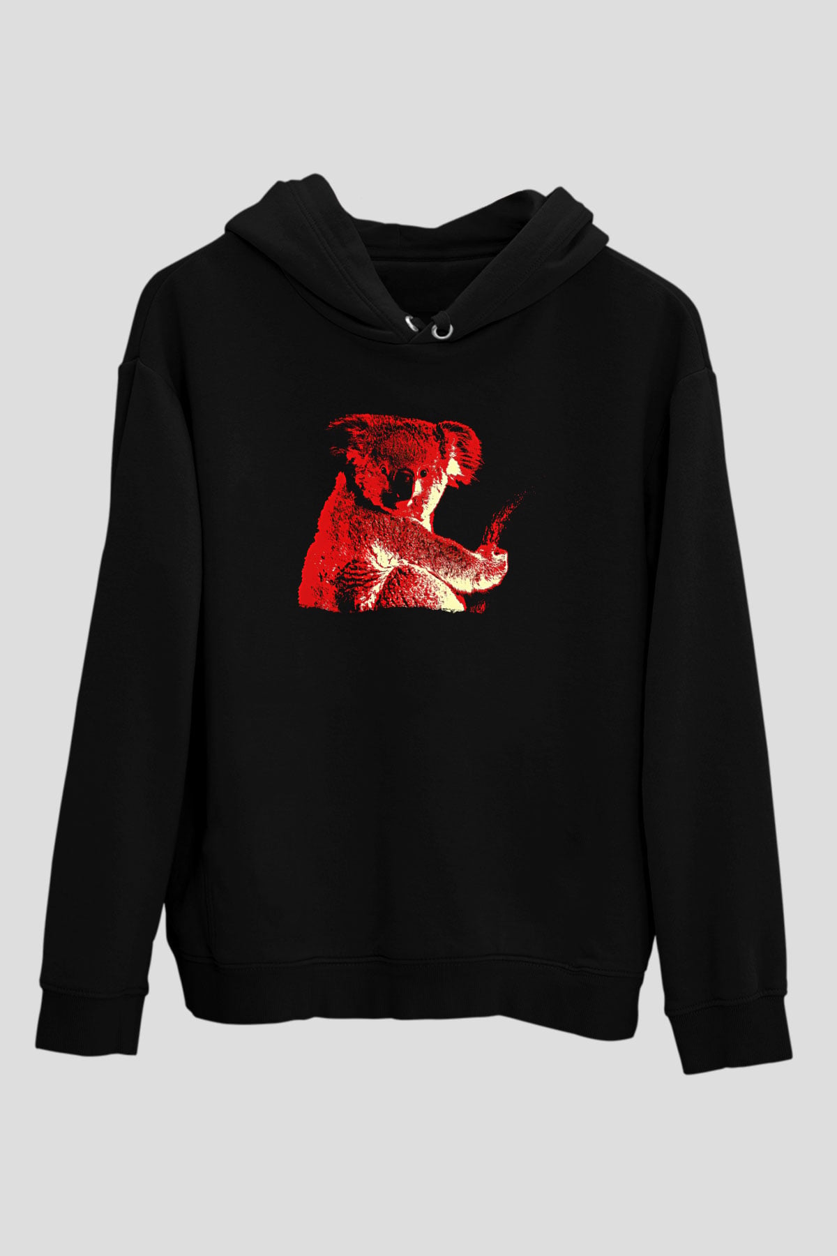 Koala Baskılı Unisex Siyah Hoodie