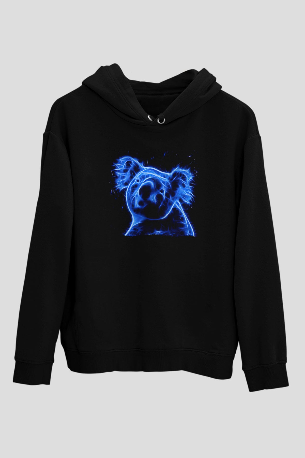 Koala Baskılı Unisex Siyah Hoodie