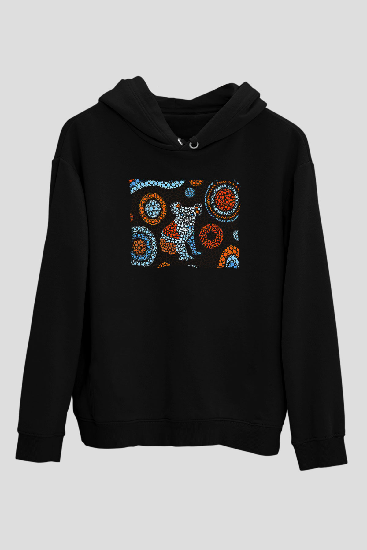 Koala Baskılı Unisex Siyah Hoodie