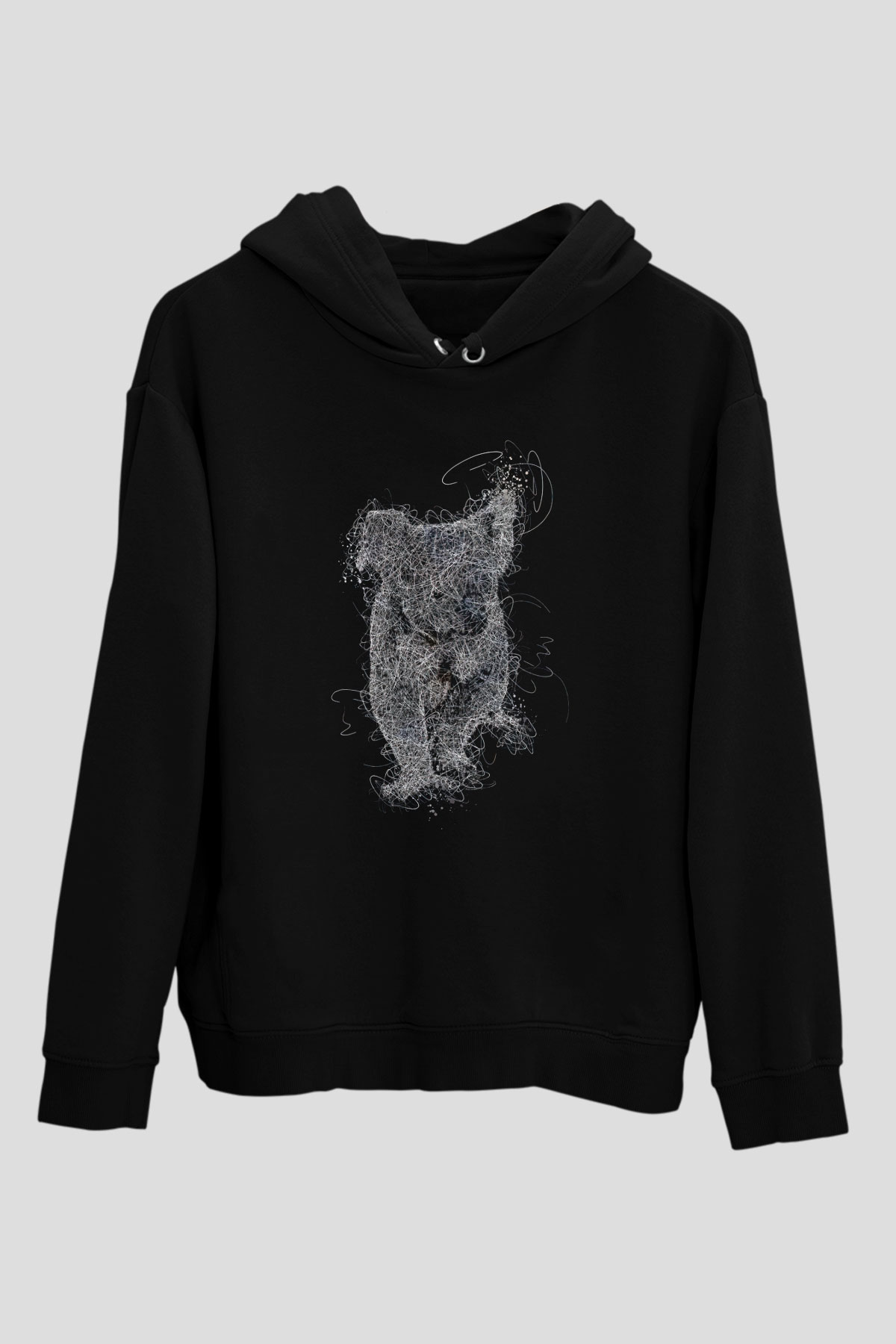 Koala Baskılı Unisex Siyah Hoodie