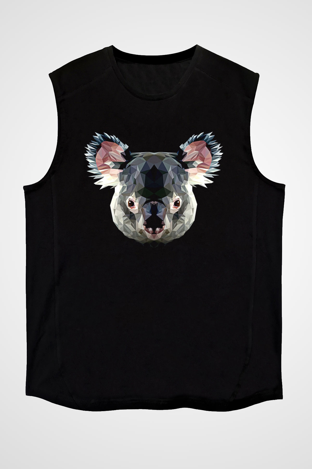 Koala Baskılı Unisex Siyah Kolsuz Tişört - Tshirt