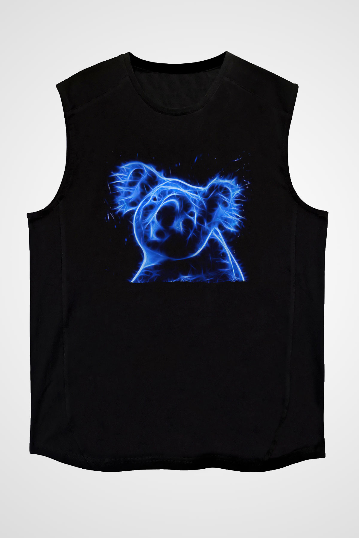Koala Baskılı Unisex Siyah Kolsuz Tişört - Tshirt