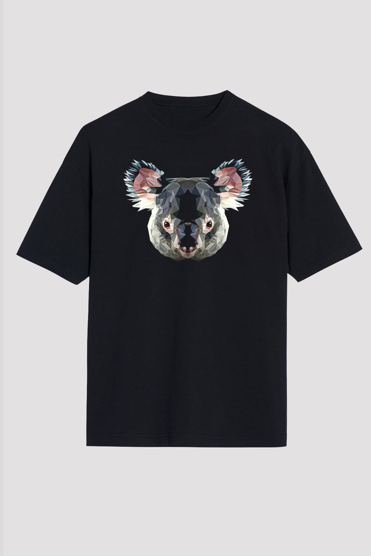 Koala Baskılı Unisex Siyah Oversize Tişört - Tshirt