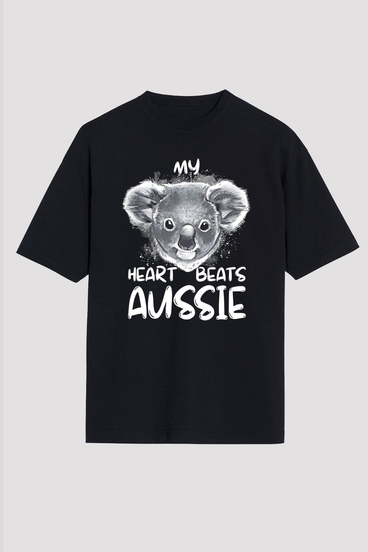 Koala Baskılı Unisex Siyah Oversize Tişört - Tshirt