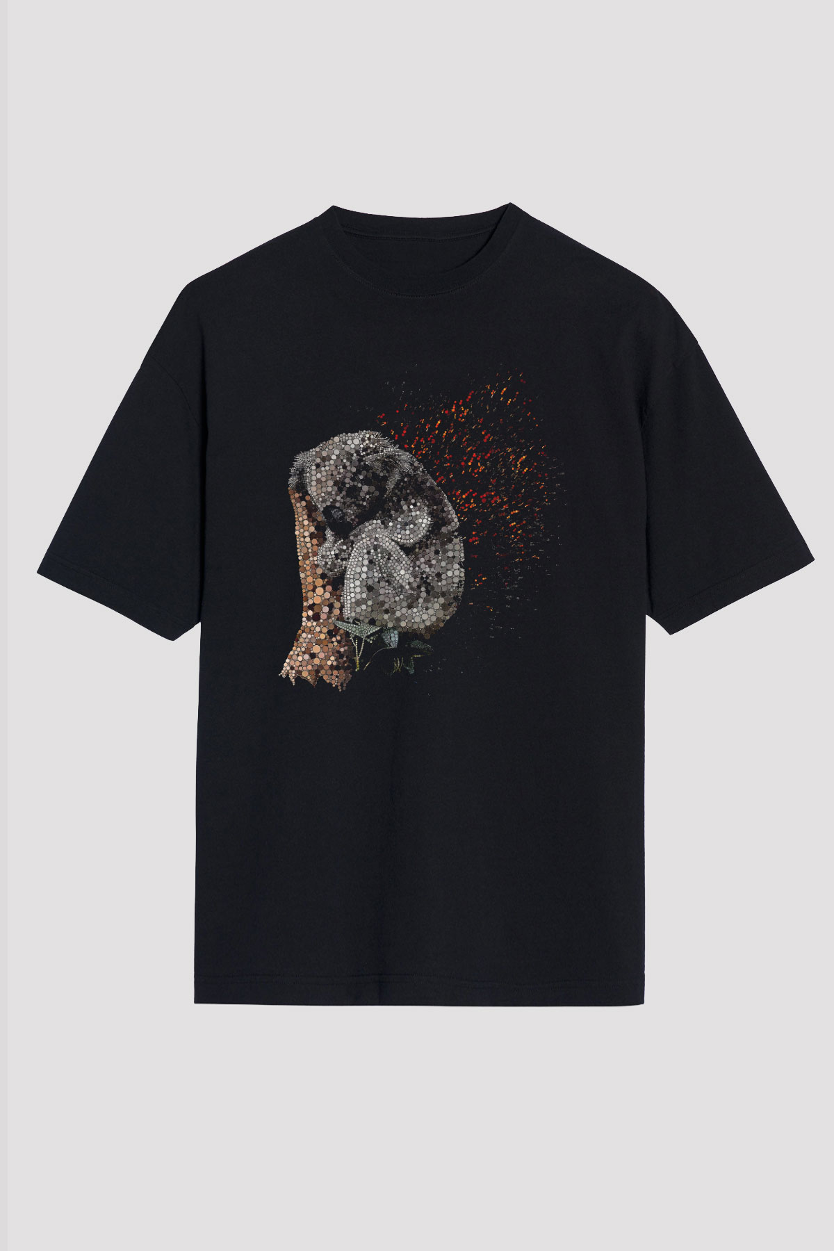Koala Baskılı Unisex Siyah Oversize Tişört - Tshirt