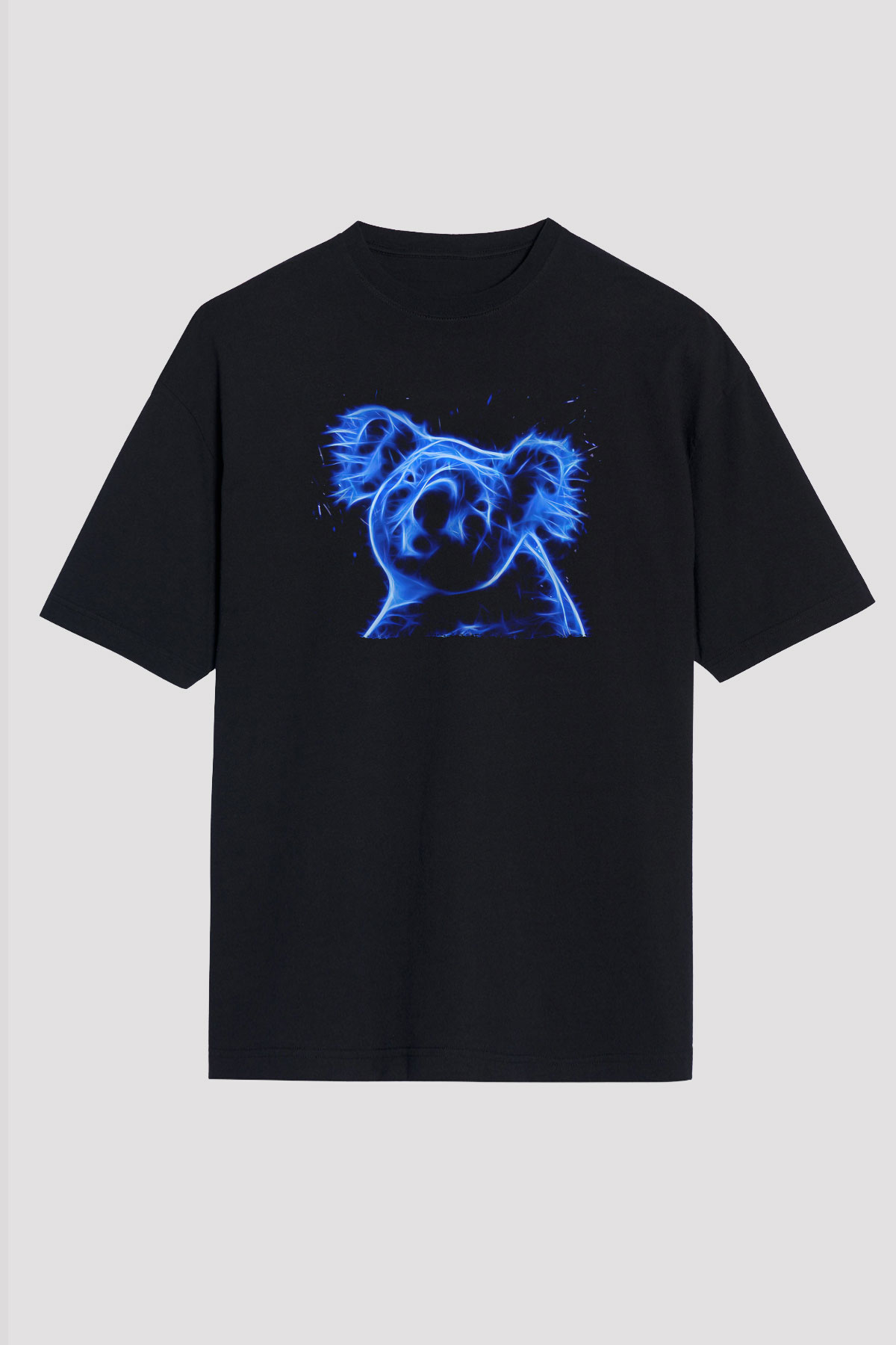 Koala Baskılı Unisex Siyah Oversize Tişört - Tshirt