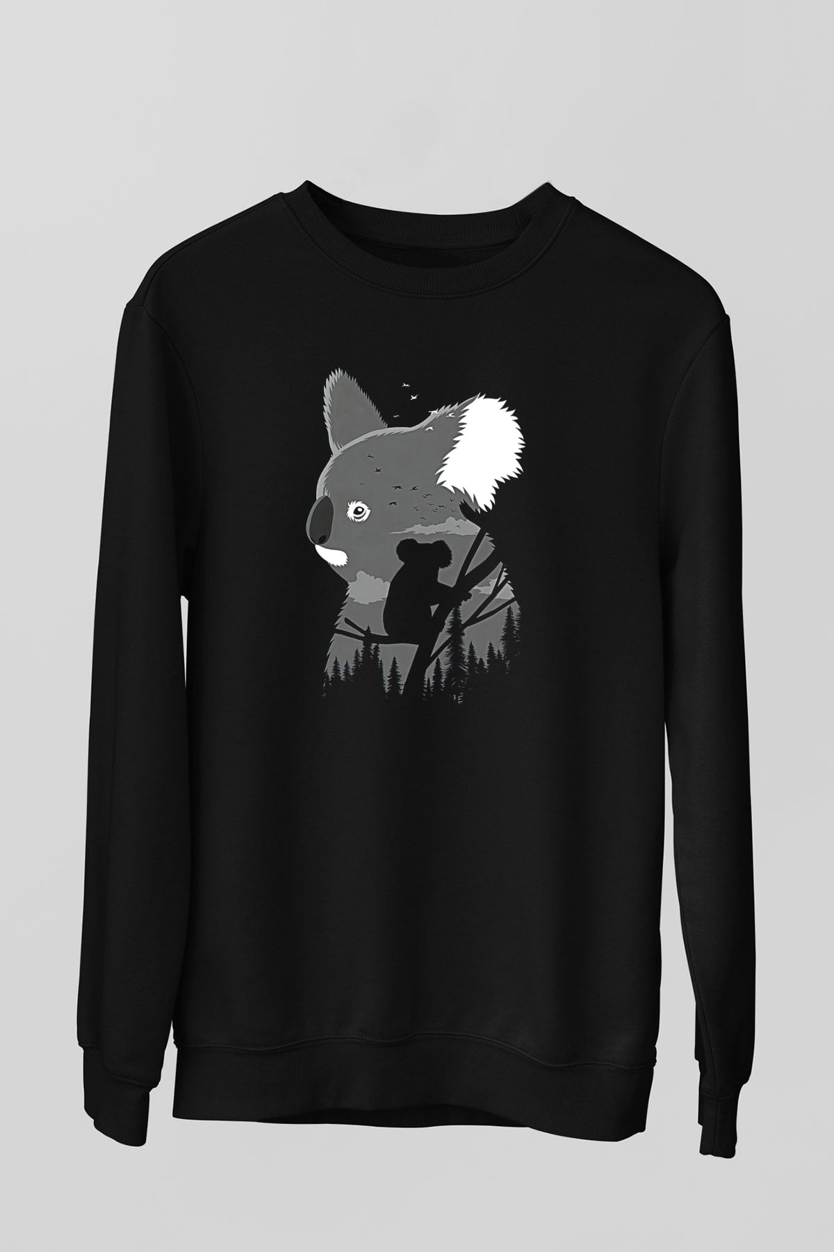 Koala Baskılı Unisex Siyah Sweatshirt