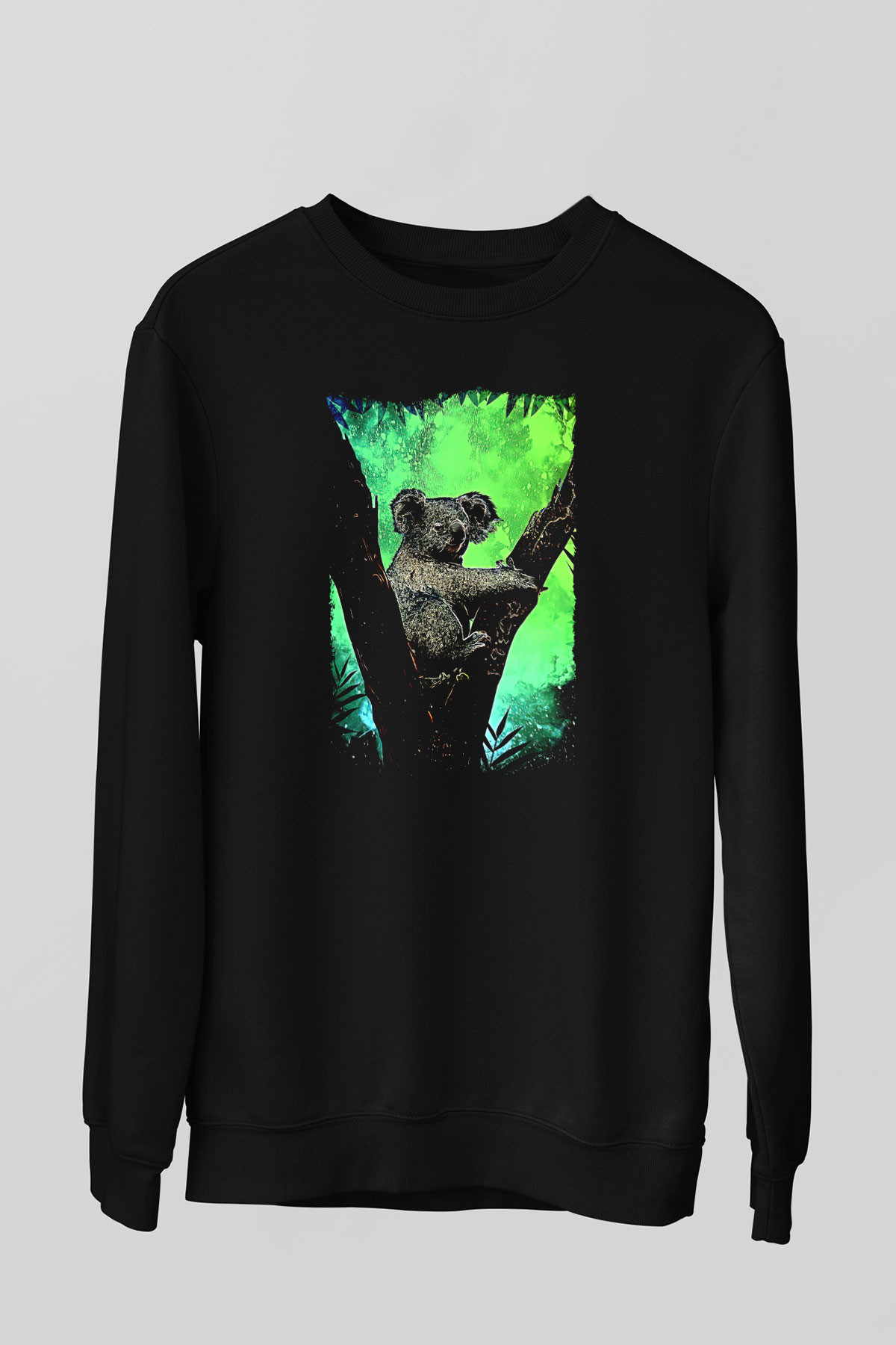 Koala Baskılı Unisex Siyah Sweatshirt