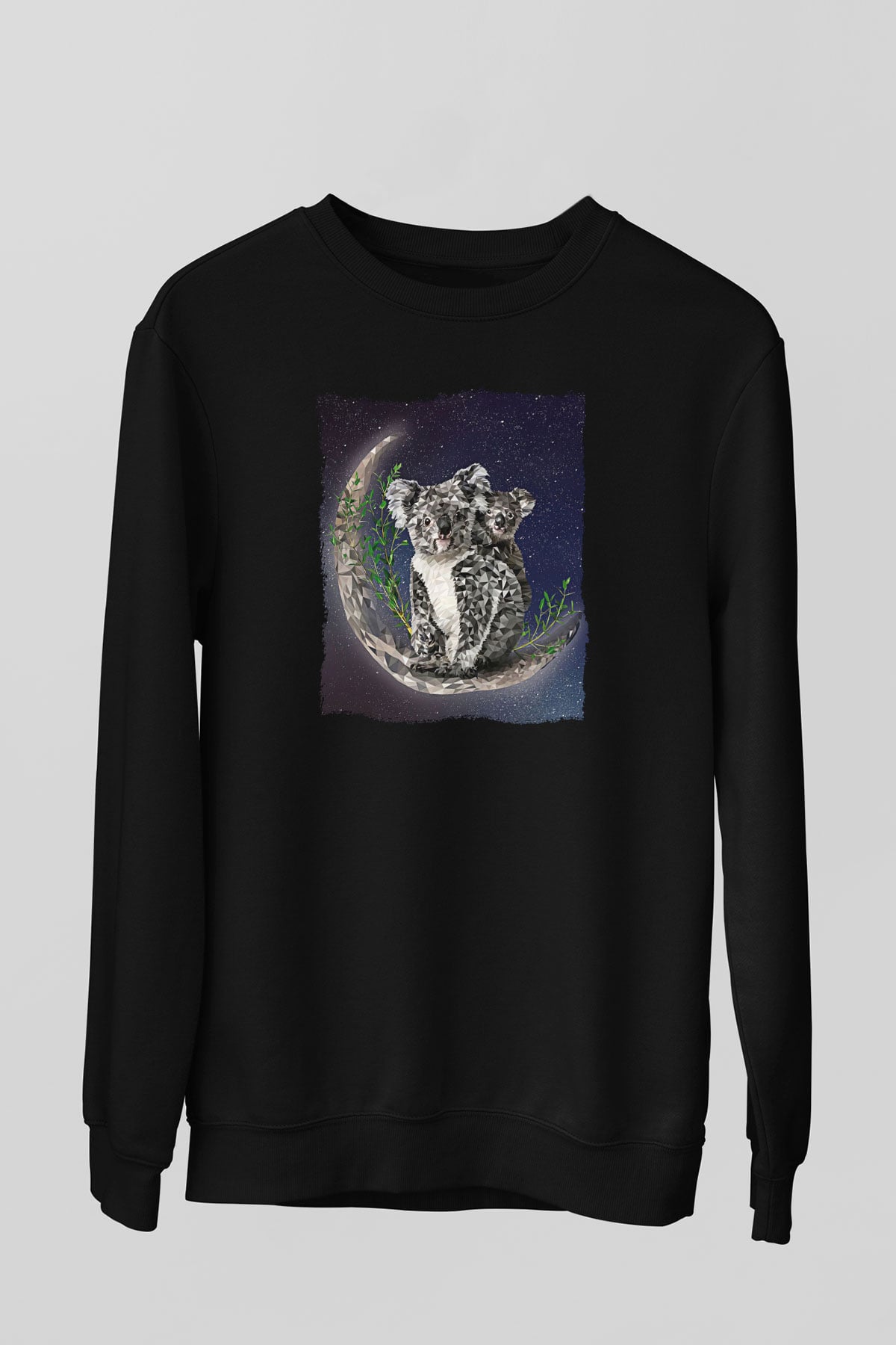 Koala Baskılı Unisex Siyah Sweatshirt