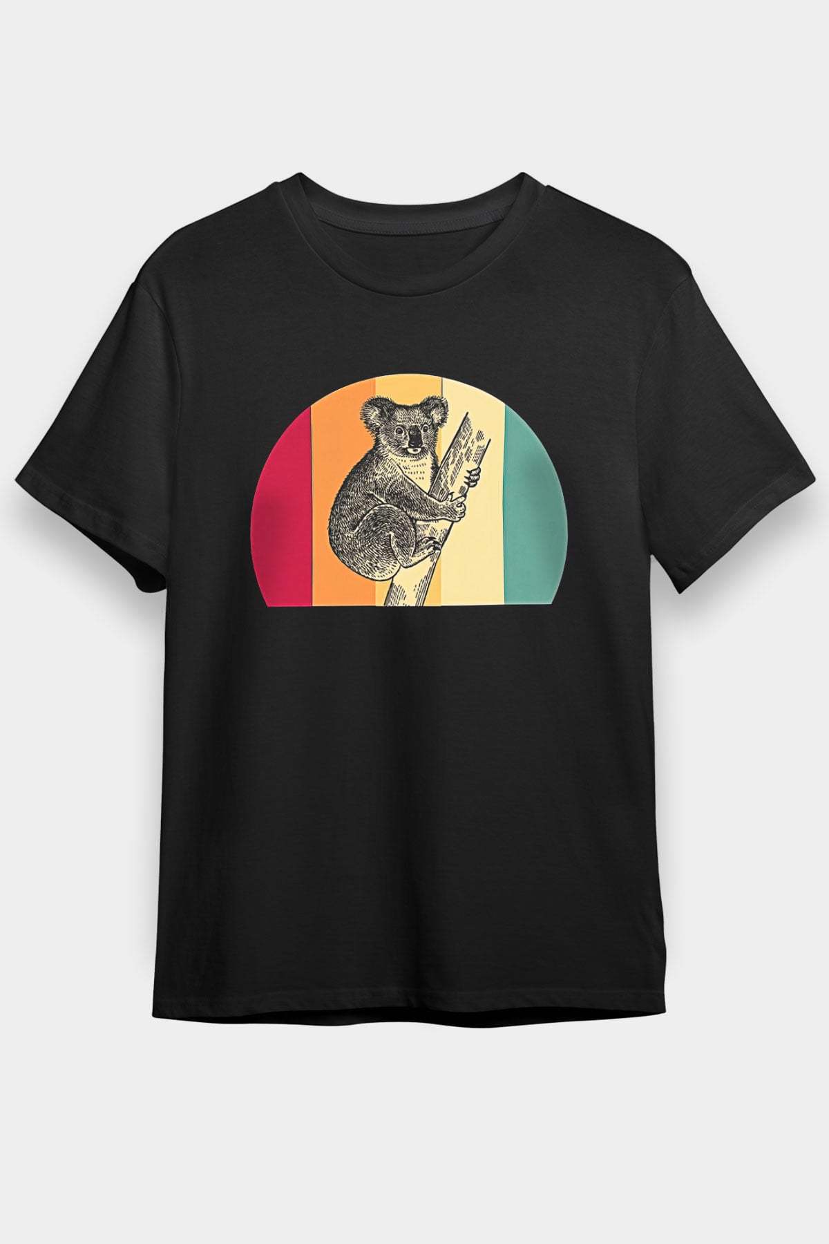 Koala Baskılı Unisex Siyah Tişört - Tshirt