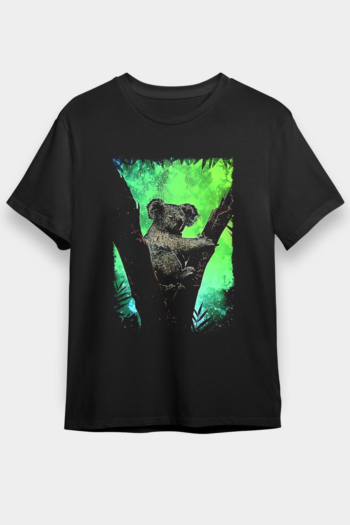 Koala Baskılı Unisex Siyah Tişört - Tshirt