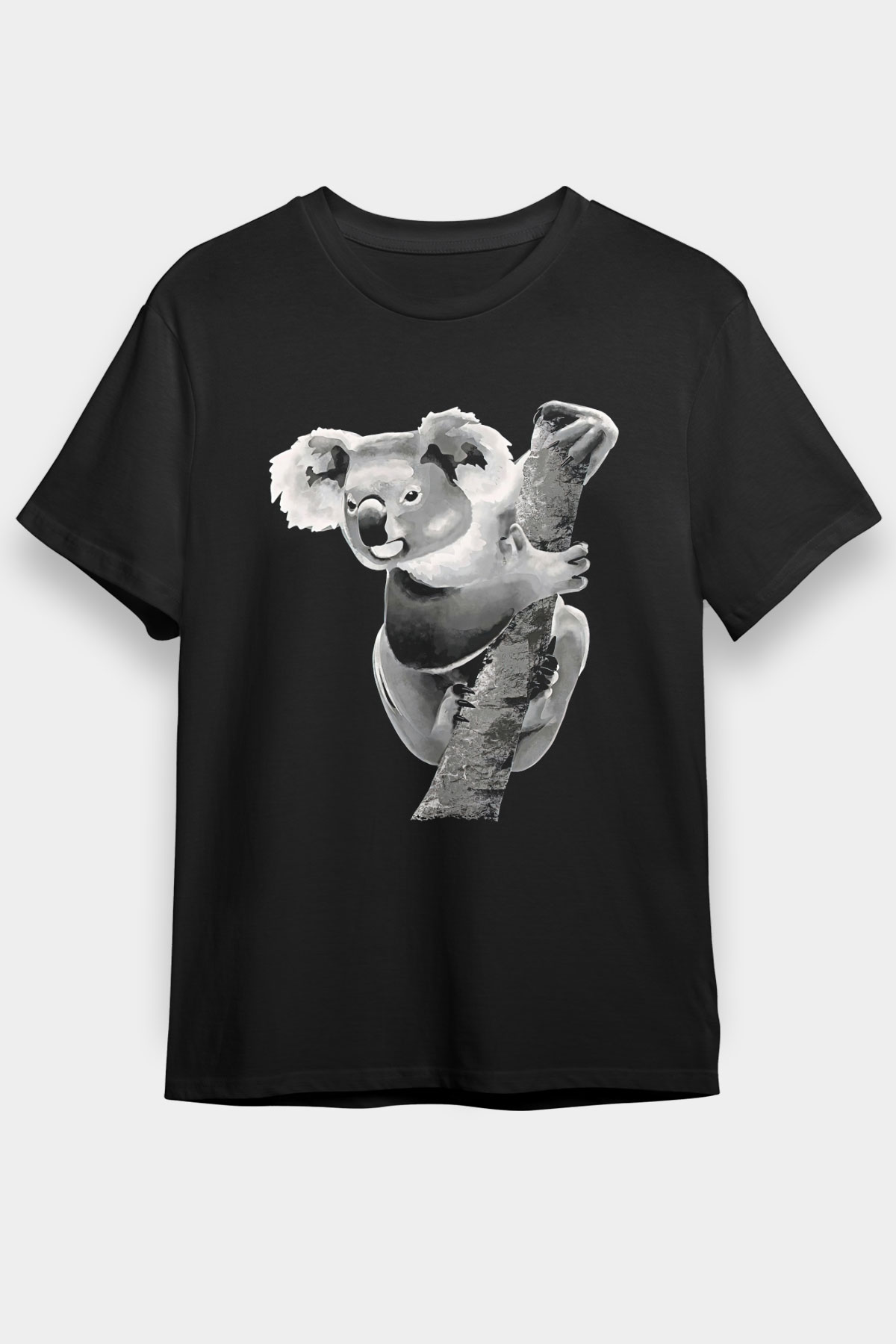 Koala Baskılı Unisex Siyah Tişört - Tshirt