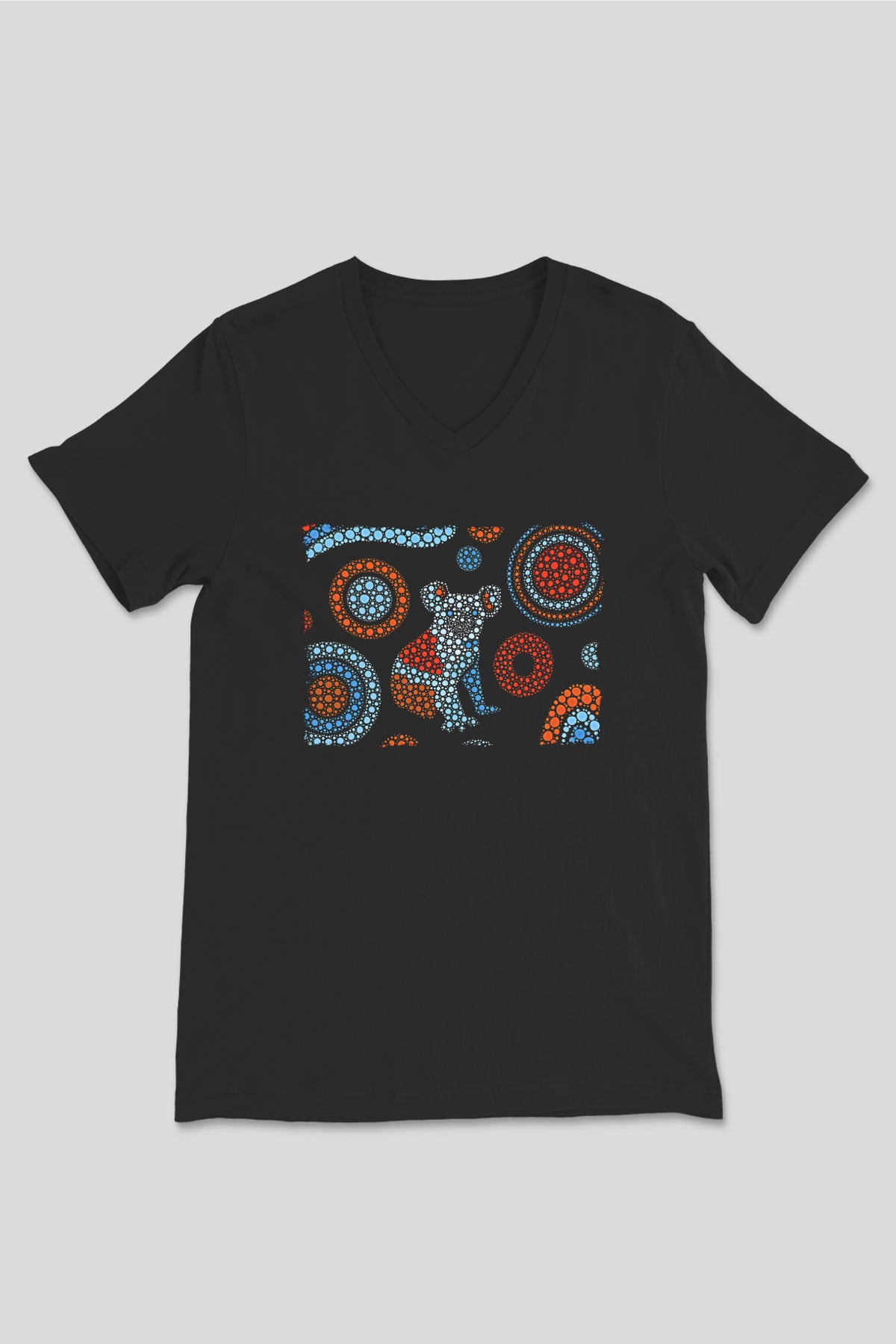 Koala Baskılı Unisex Siyah V Yaka Tişört - Tshirt