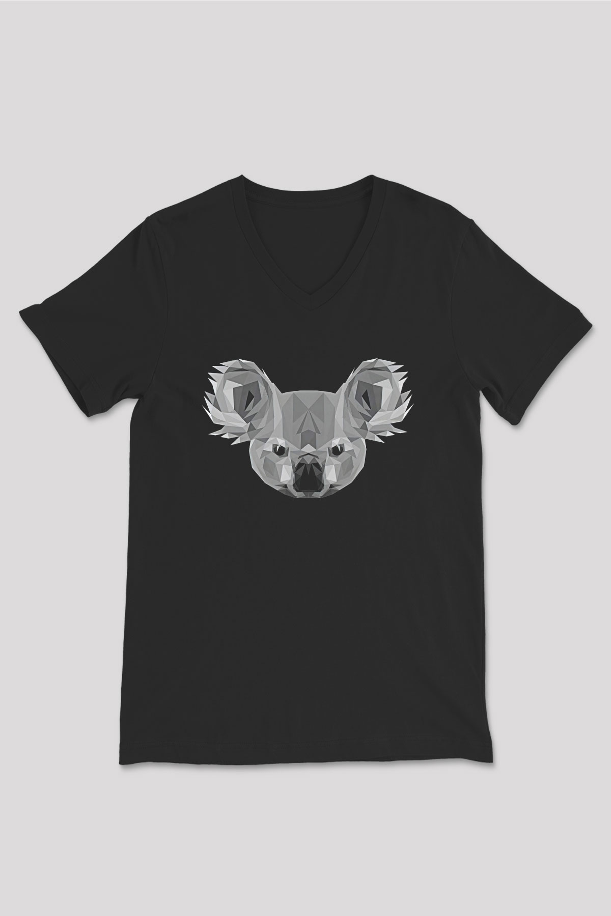 Koala Baskılı Unisex Siyah V Yaka Tişört - Tshirt