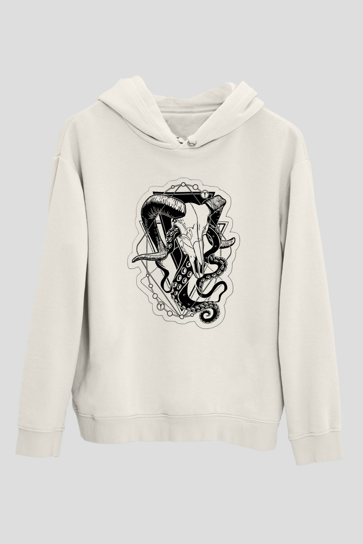 Koç Burcu Baskılı Beyaz Unisex Hoodie