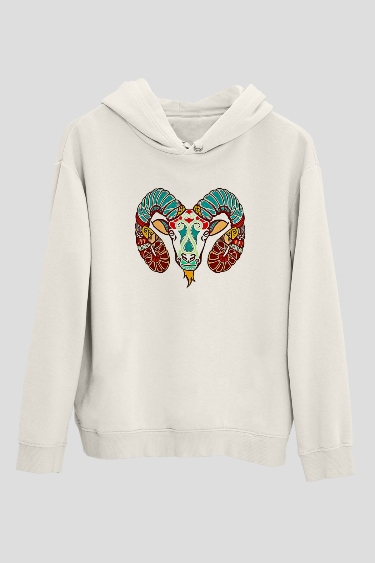 Koç Burcu Baskılı Beyaz Unisex Hoodie