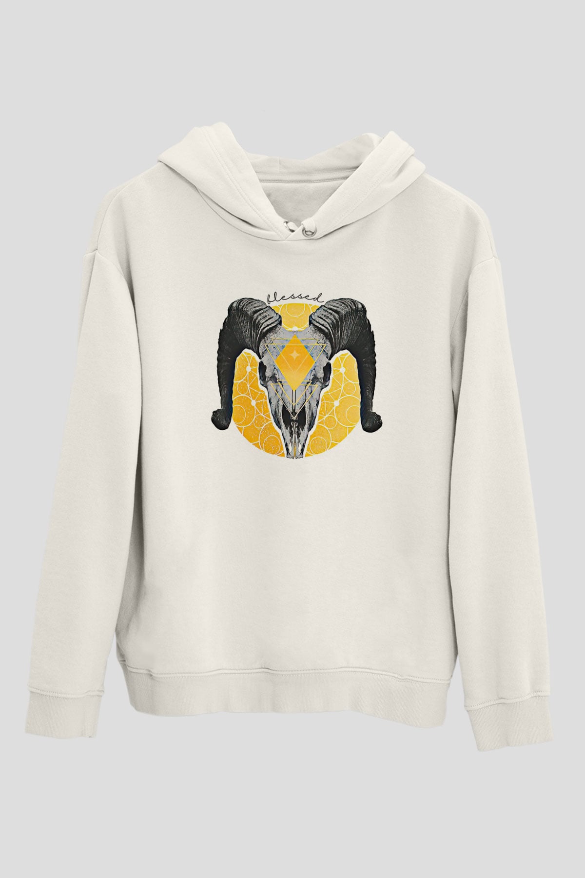 Koç Burcu Baskılı Beyaz Unisex Hoodie