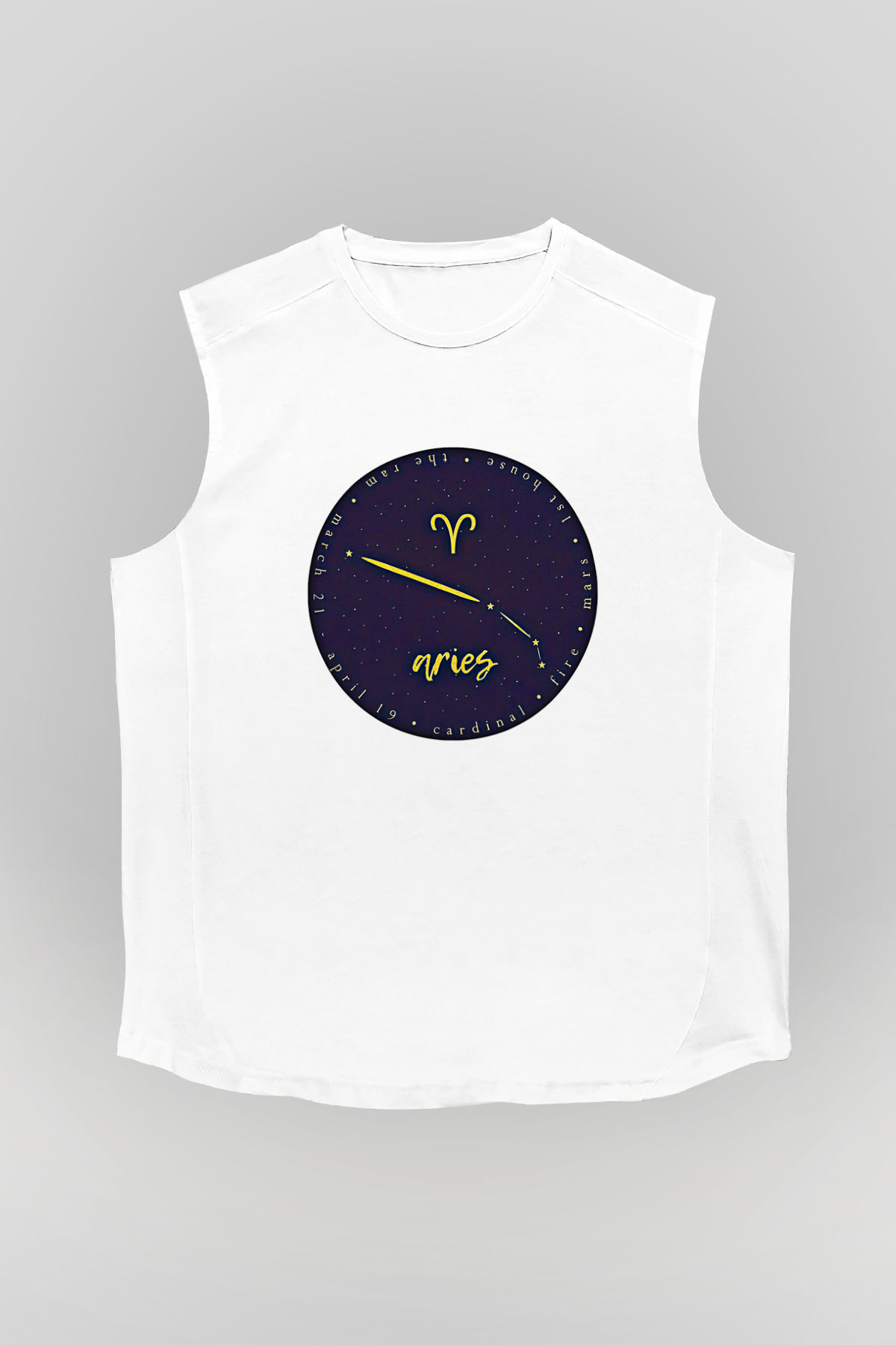 Koç Burcu Baskılı Beyaz Unisex Kolsuz Tişört - Tshirt