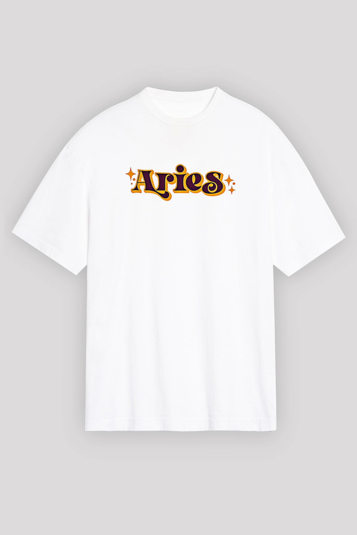 Koç Burcu Baskılı Beyaz Unisex Oversize Tişört - Tshirt