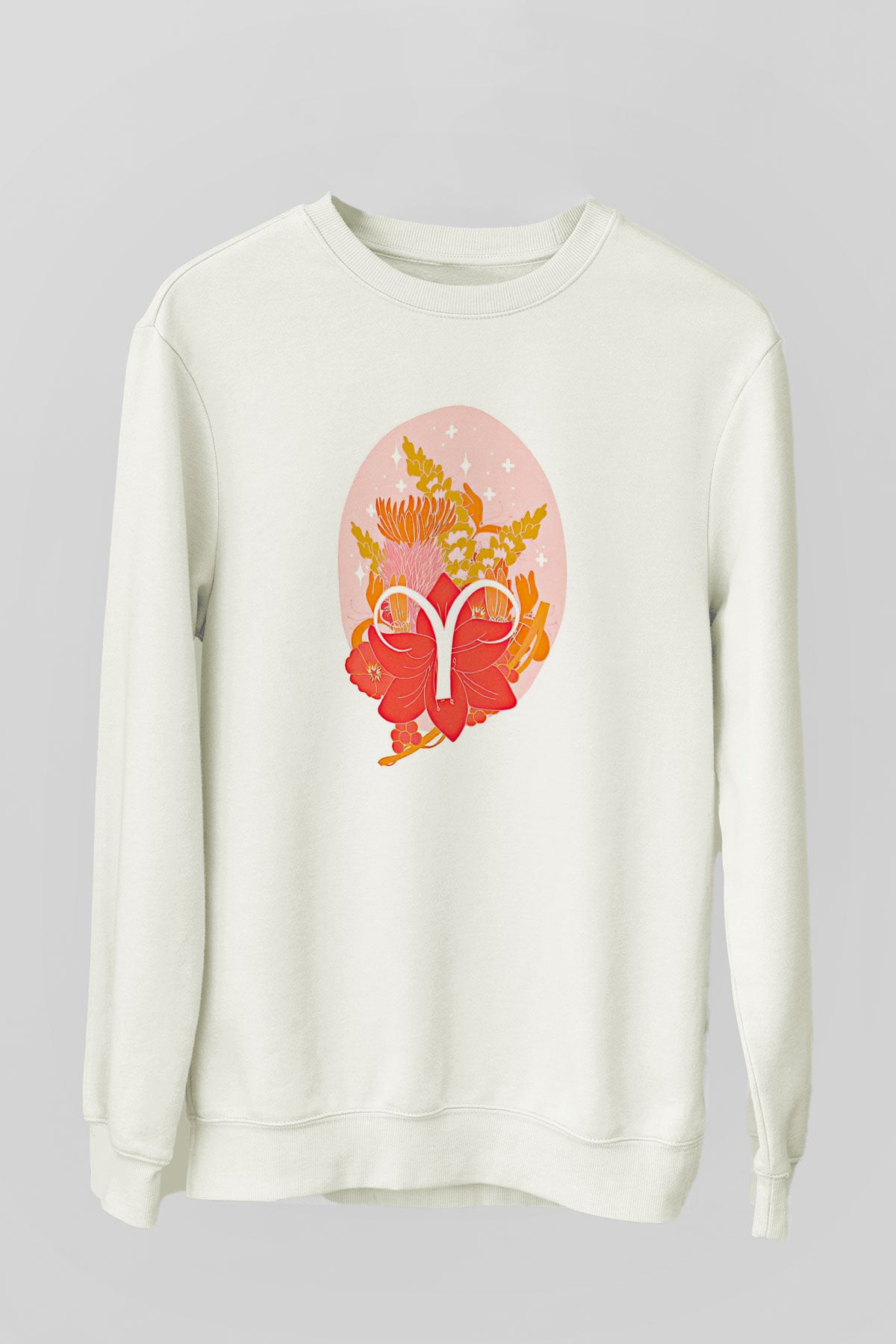 Koç Burcu Baskılı Beyaz Unisex Sweatshirt