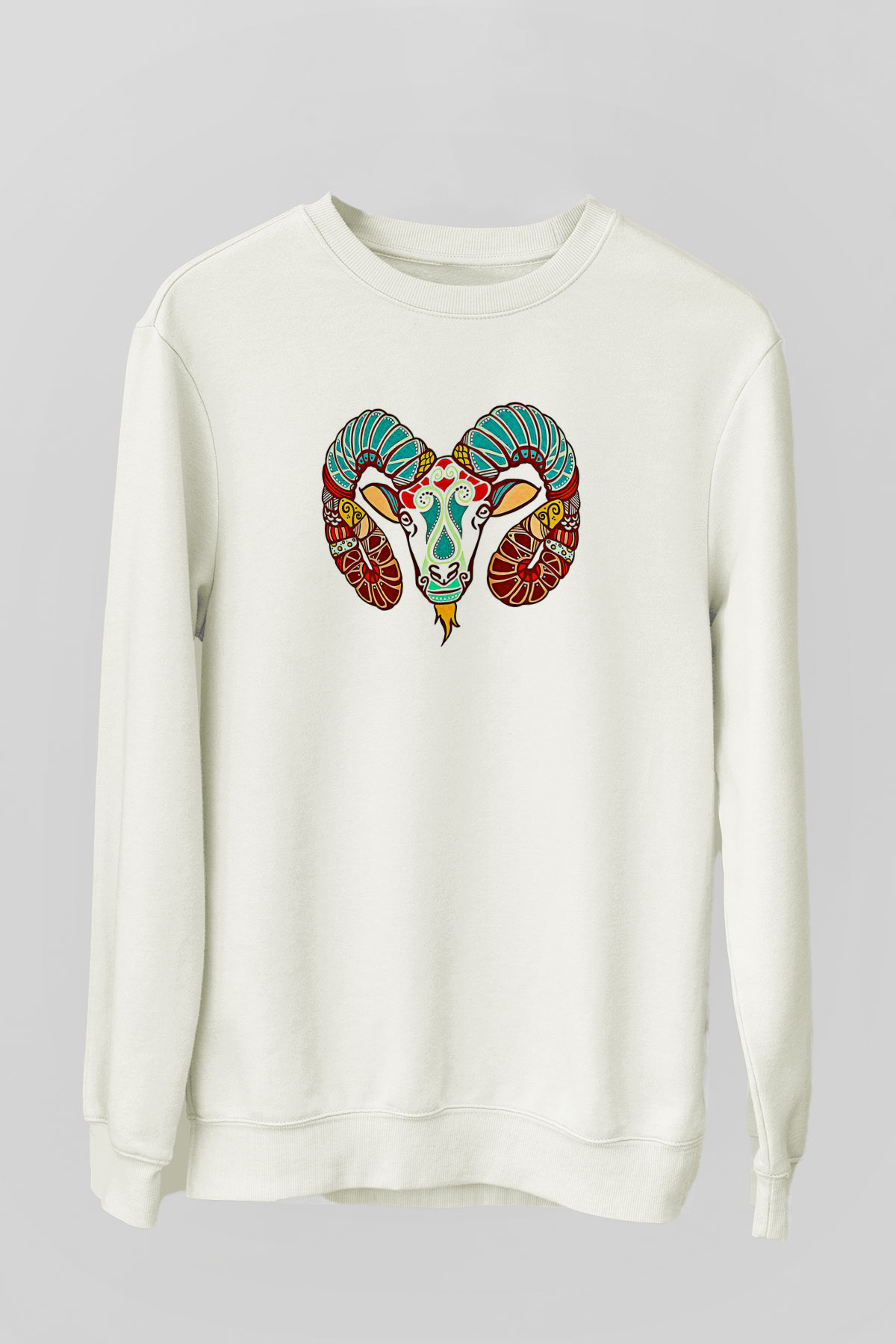 Koç Burcu Baskılı Beyaz Unisex Sweatshirt