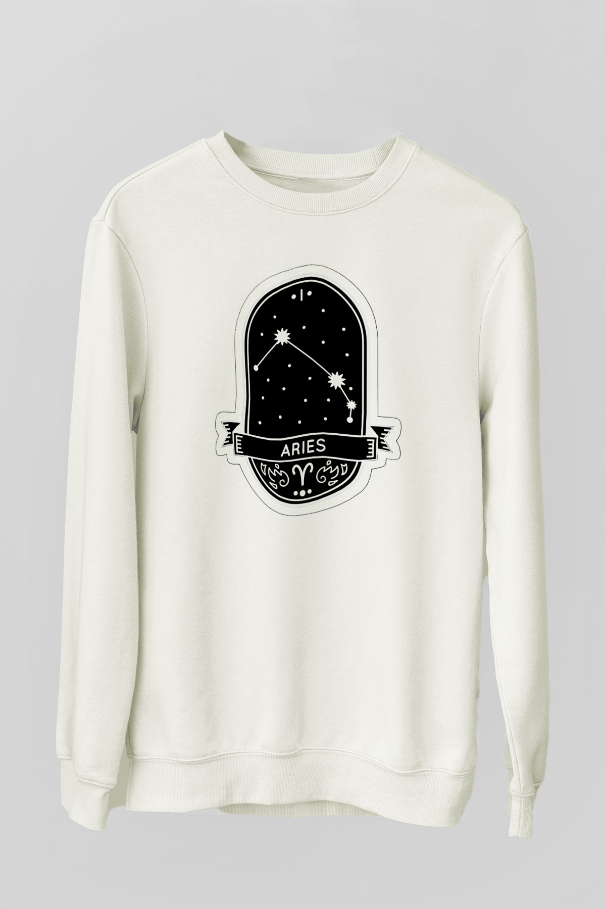 Koç Burcu Baskılı Beyaz Unisex Sweatshirt