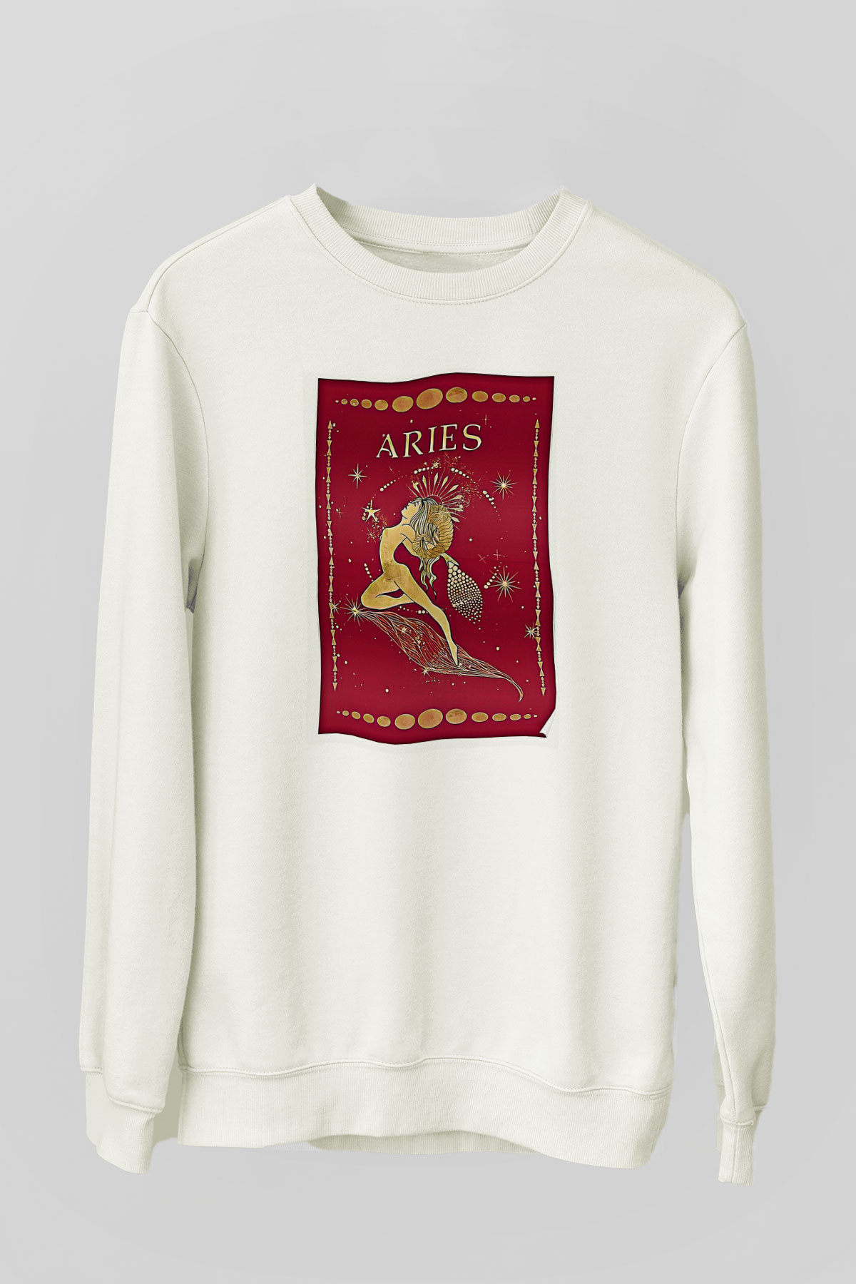Koç Burcu Baskılı Beyaz Unisex Sweatshirt
