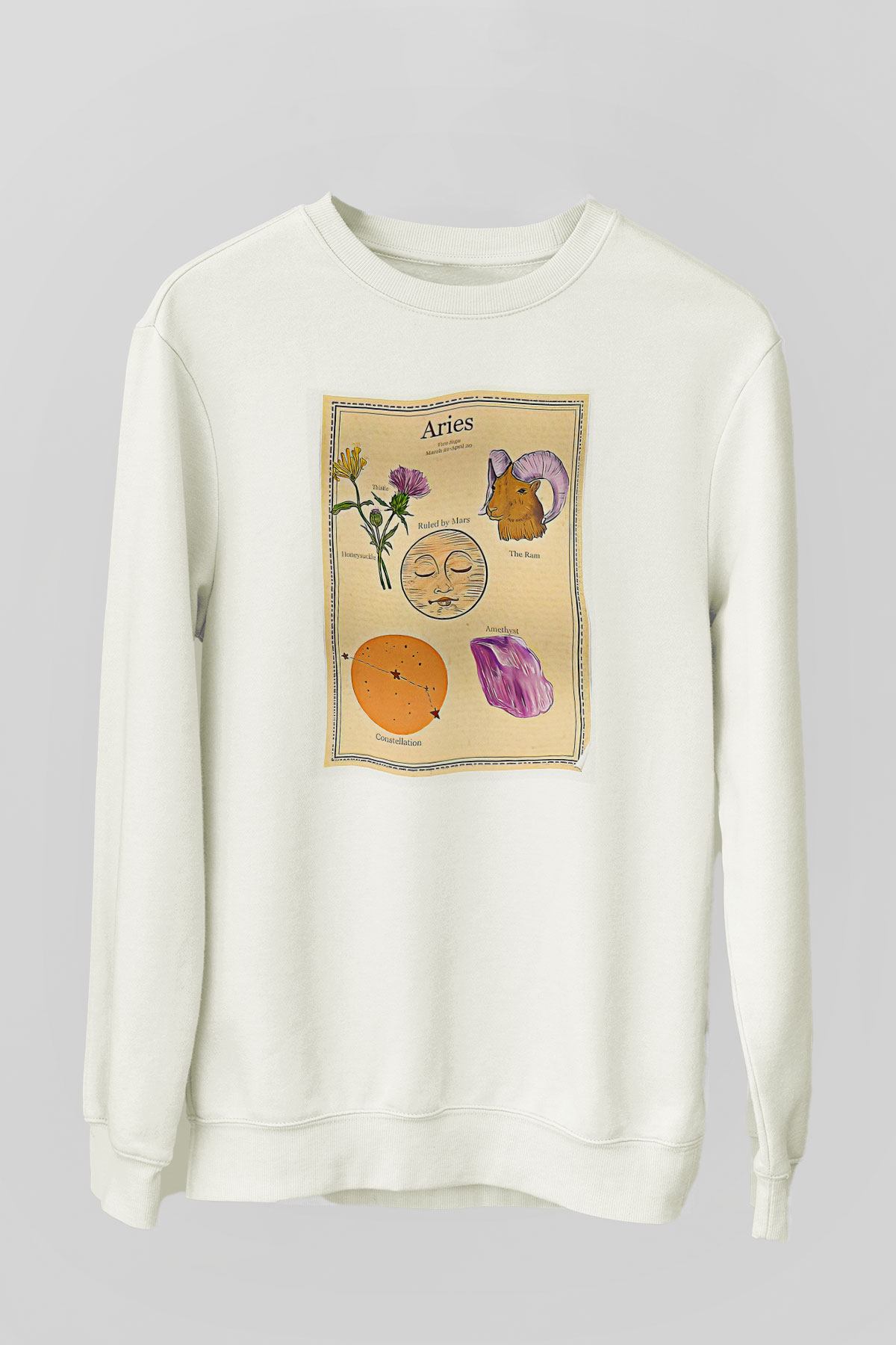 Koç Burcu Baskılı Beyaz Unisex Sweatshirt
