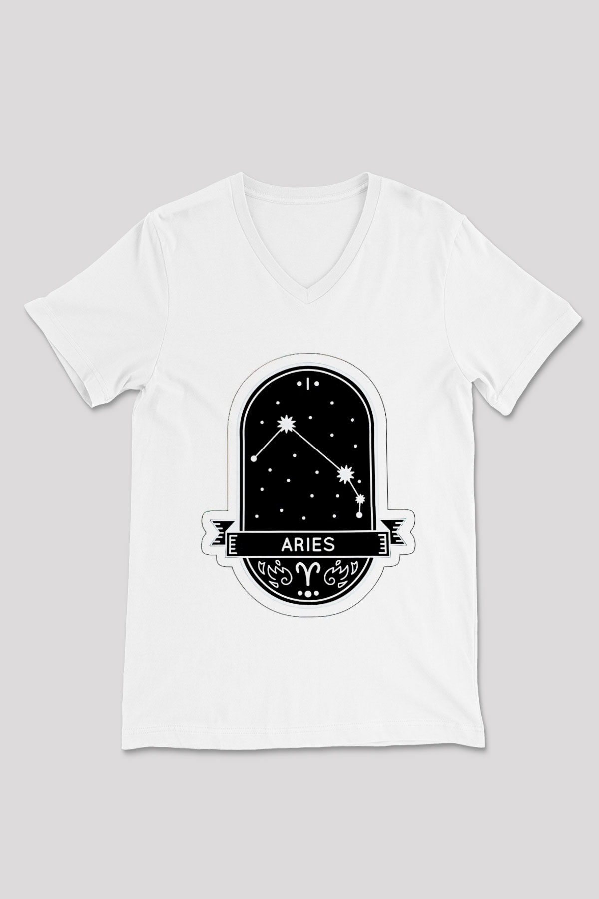 Koç Burcu Baskılı Beyaz Unisex V Yaka Tişört - Tshirt