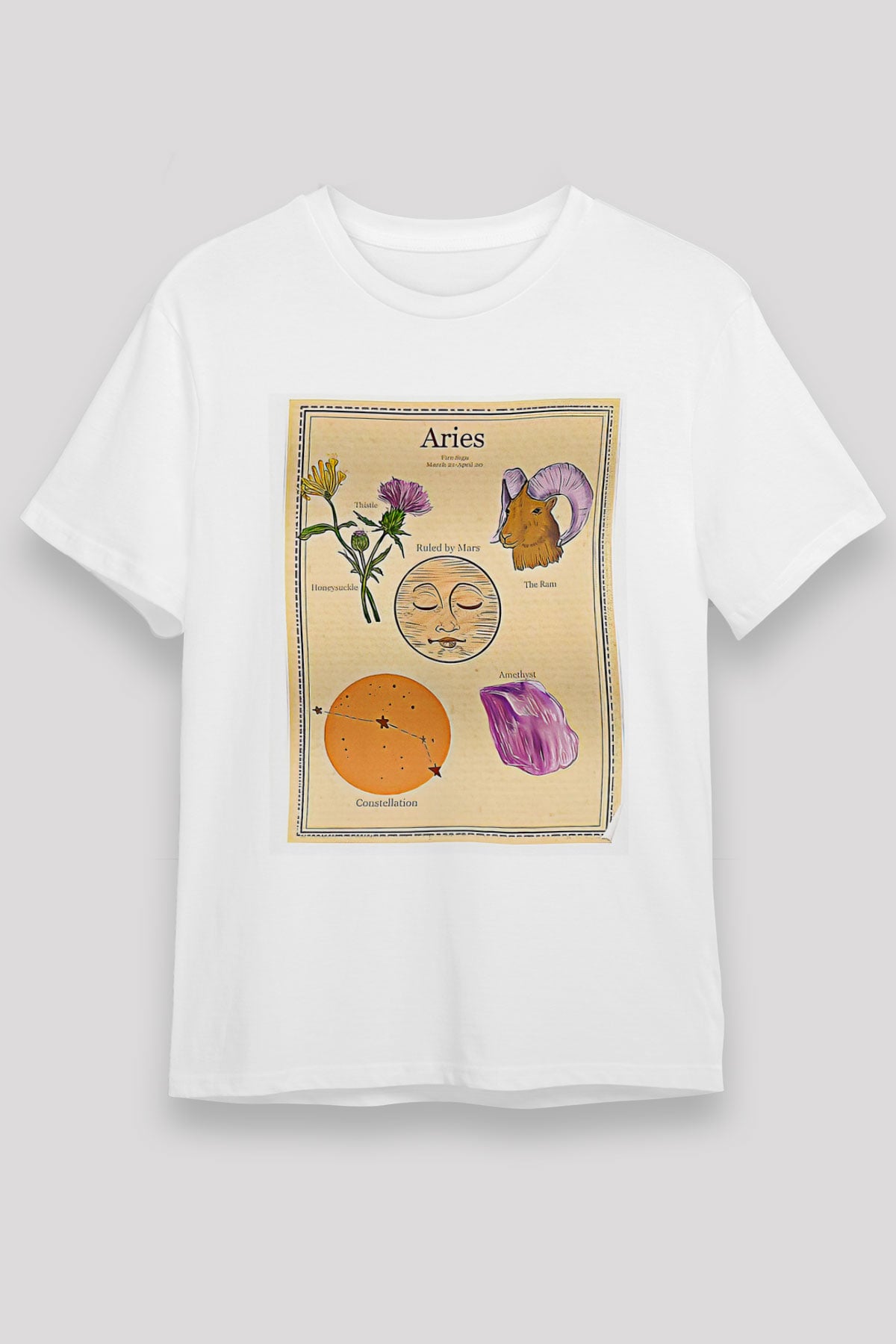 Koç Burcu Unisex Baskılı Beyaz Tişört - Tshirt