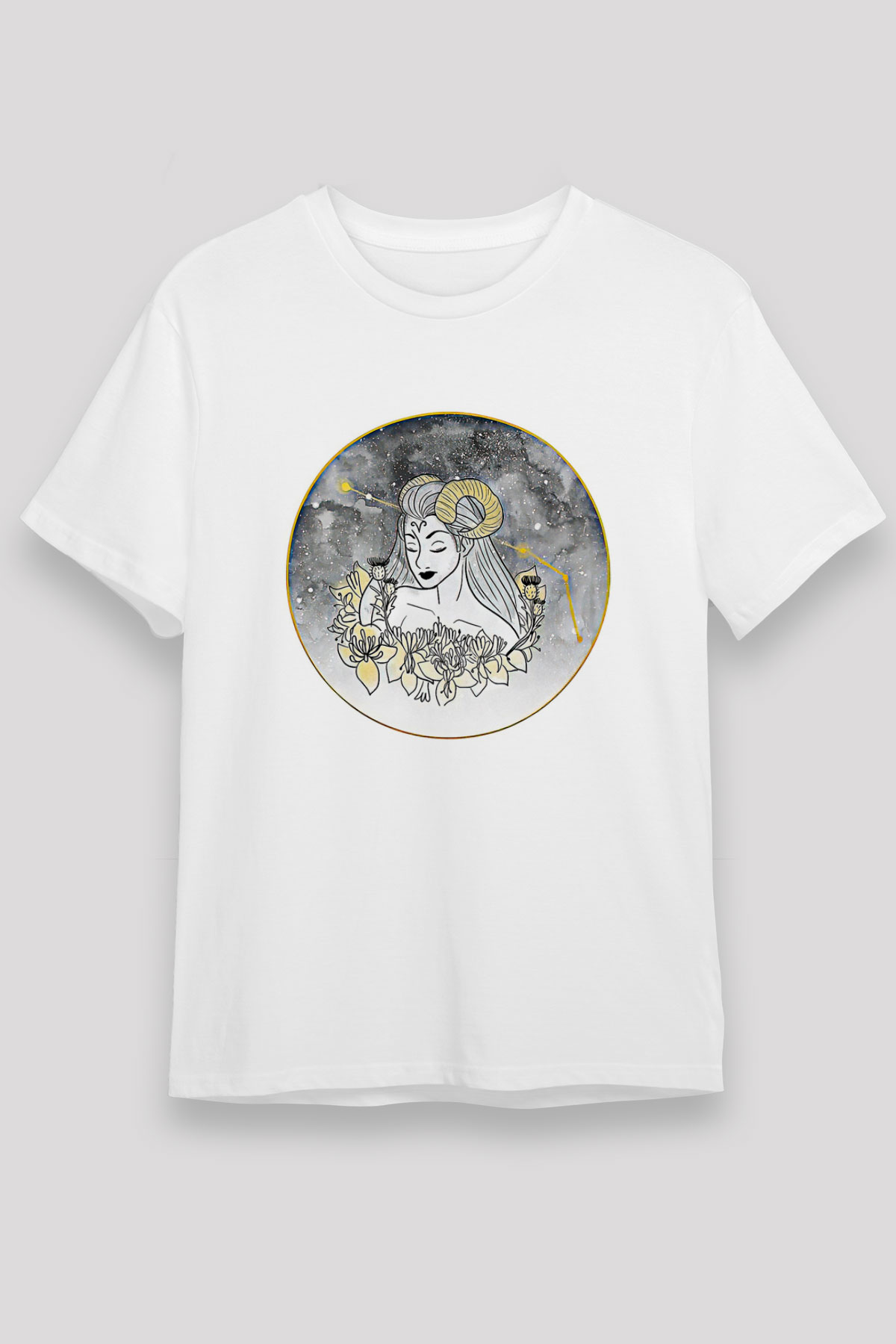 Koç Burcu Unisex Baskılı Beyaz Tişört - Tshirt