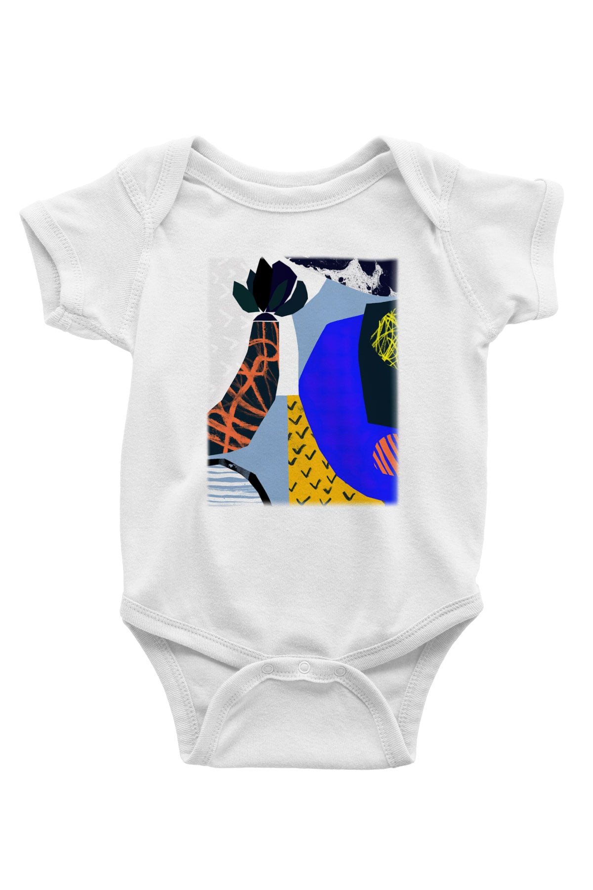 Kolaj Baskılı Beyaz Unisex Bebek Body - Zıbın