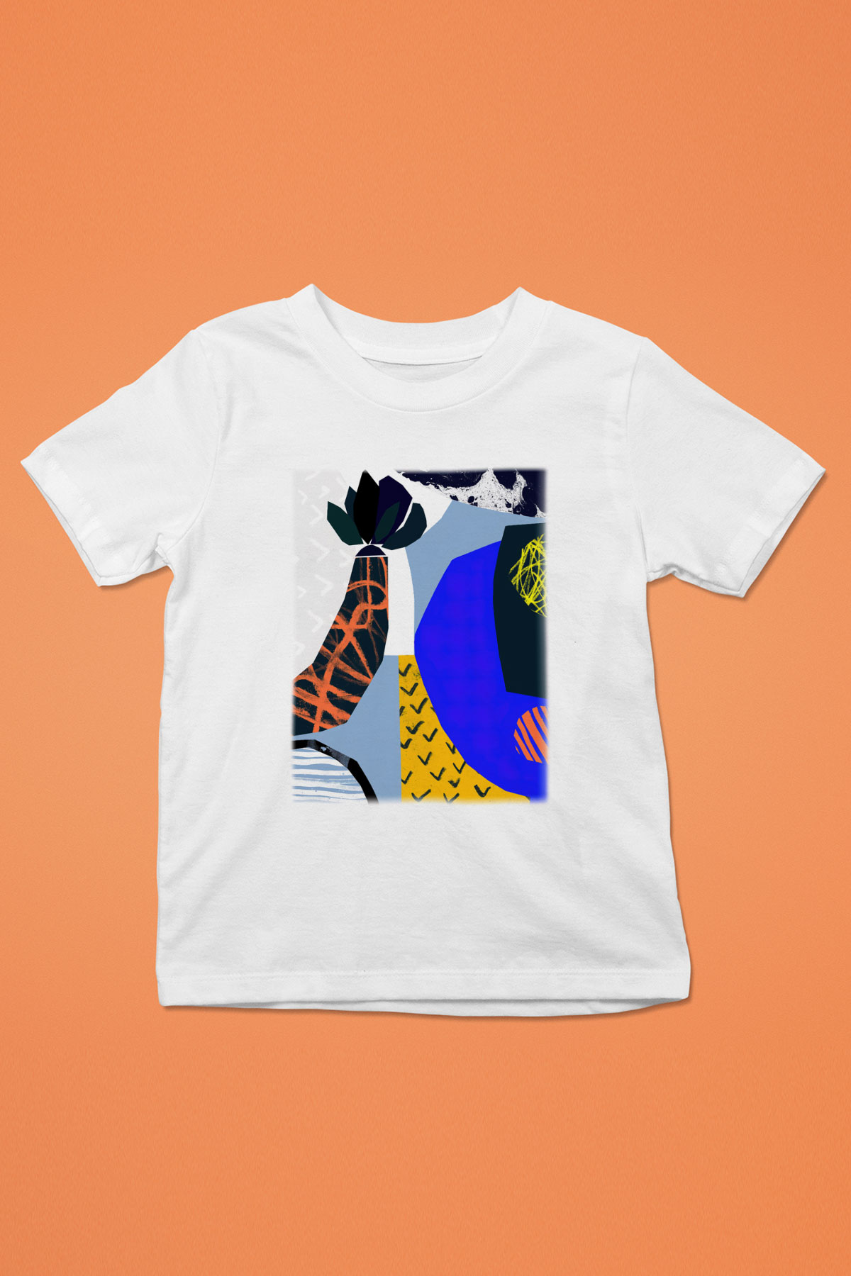 Kolaj Baskılı Beyaz Unisex Çocuk Tişört