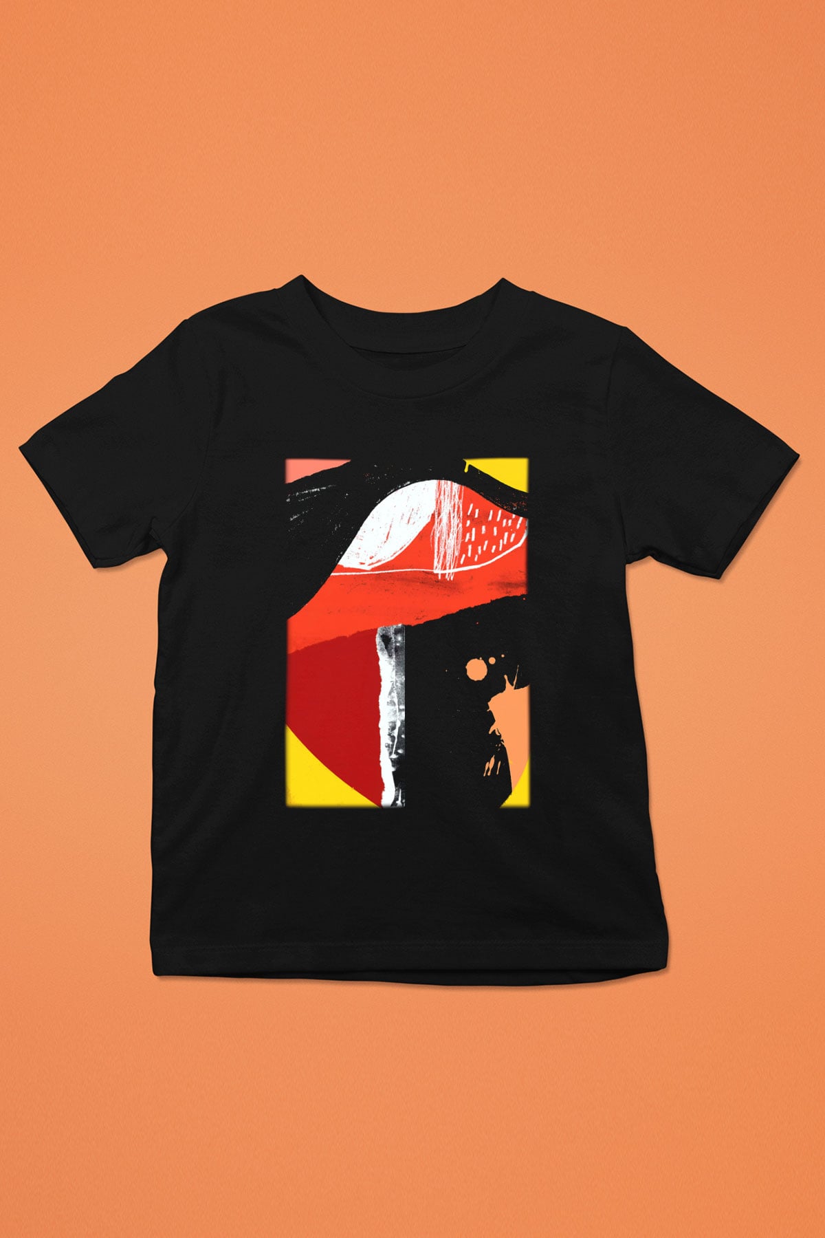 Kolaj Baskılı Siyah Unisex Çocuk Tişört