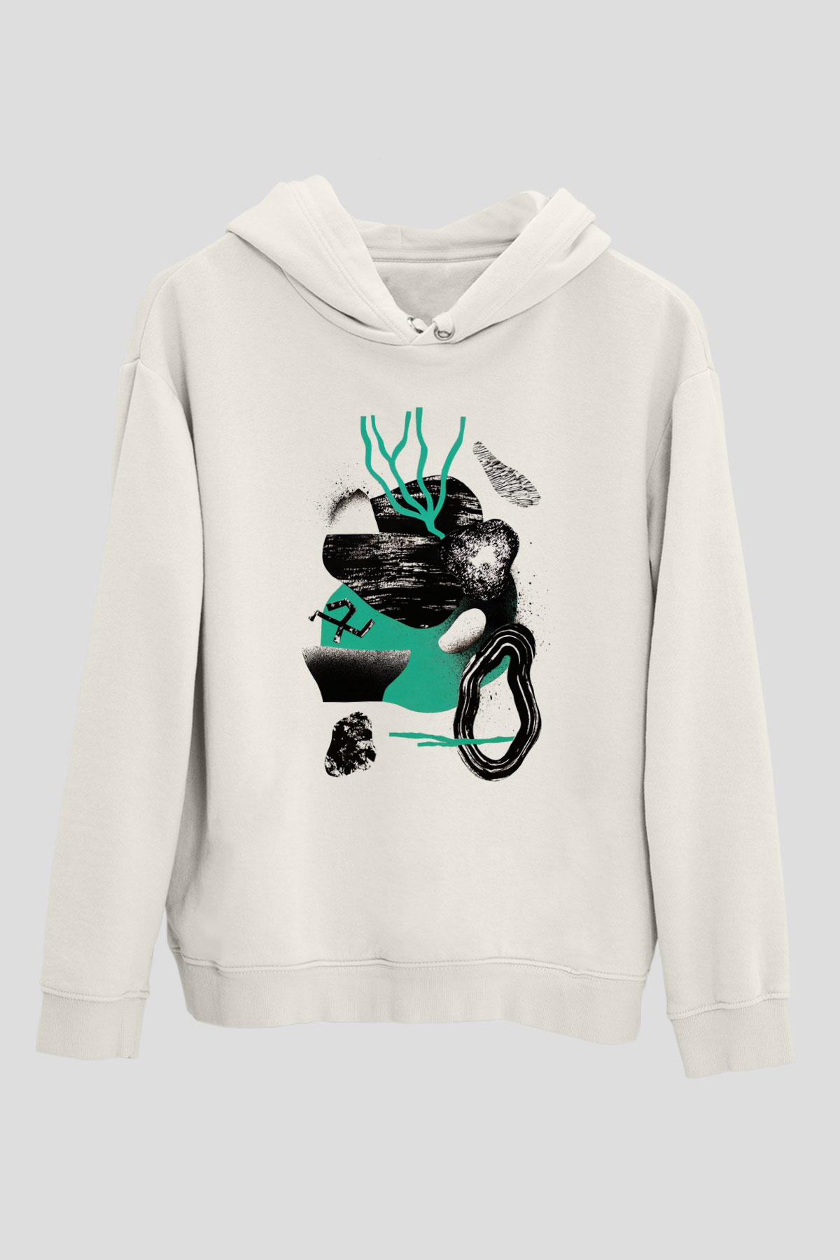 Kolaj Beyaz Unisex Kapşonlu Sweatshirt