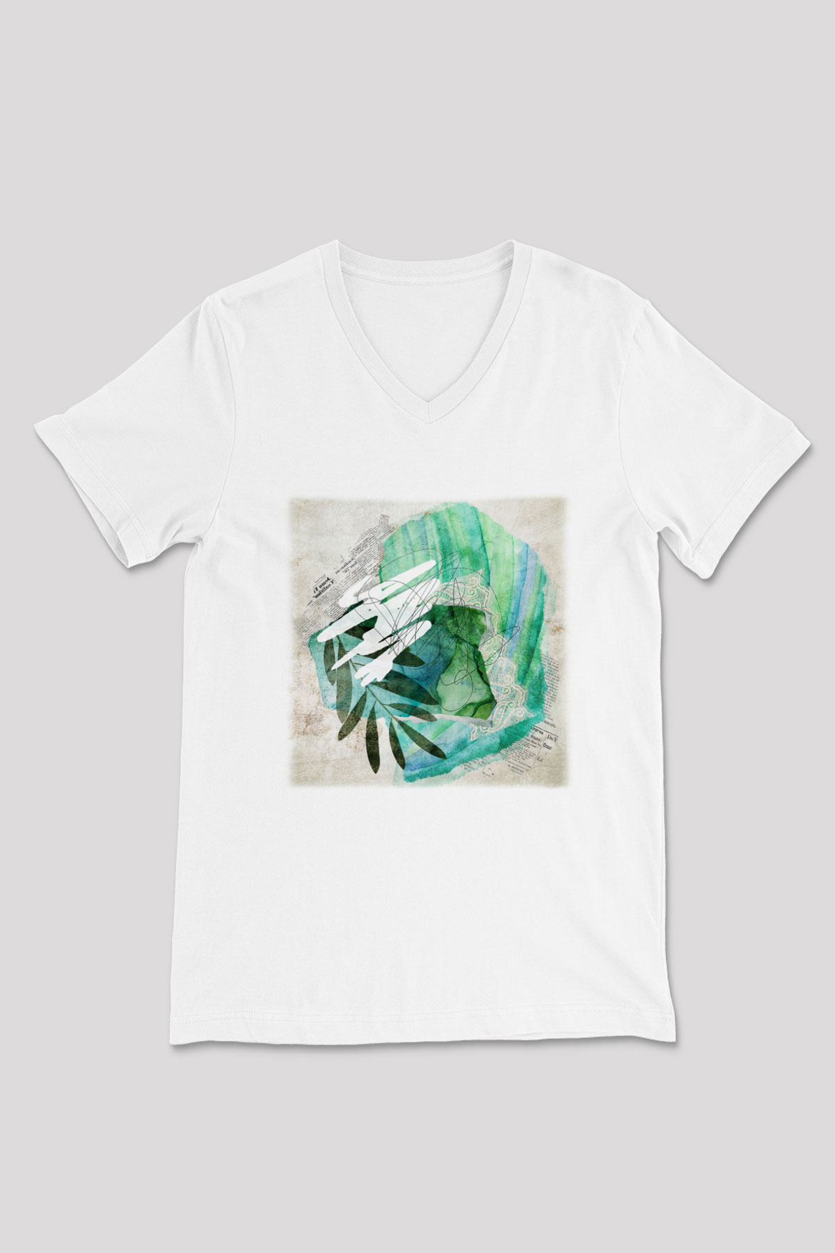 Kolaj Beyaz Unisex V Yaka Tişört T-Shirt