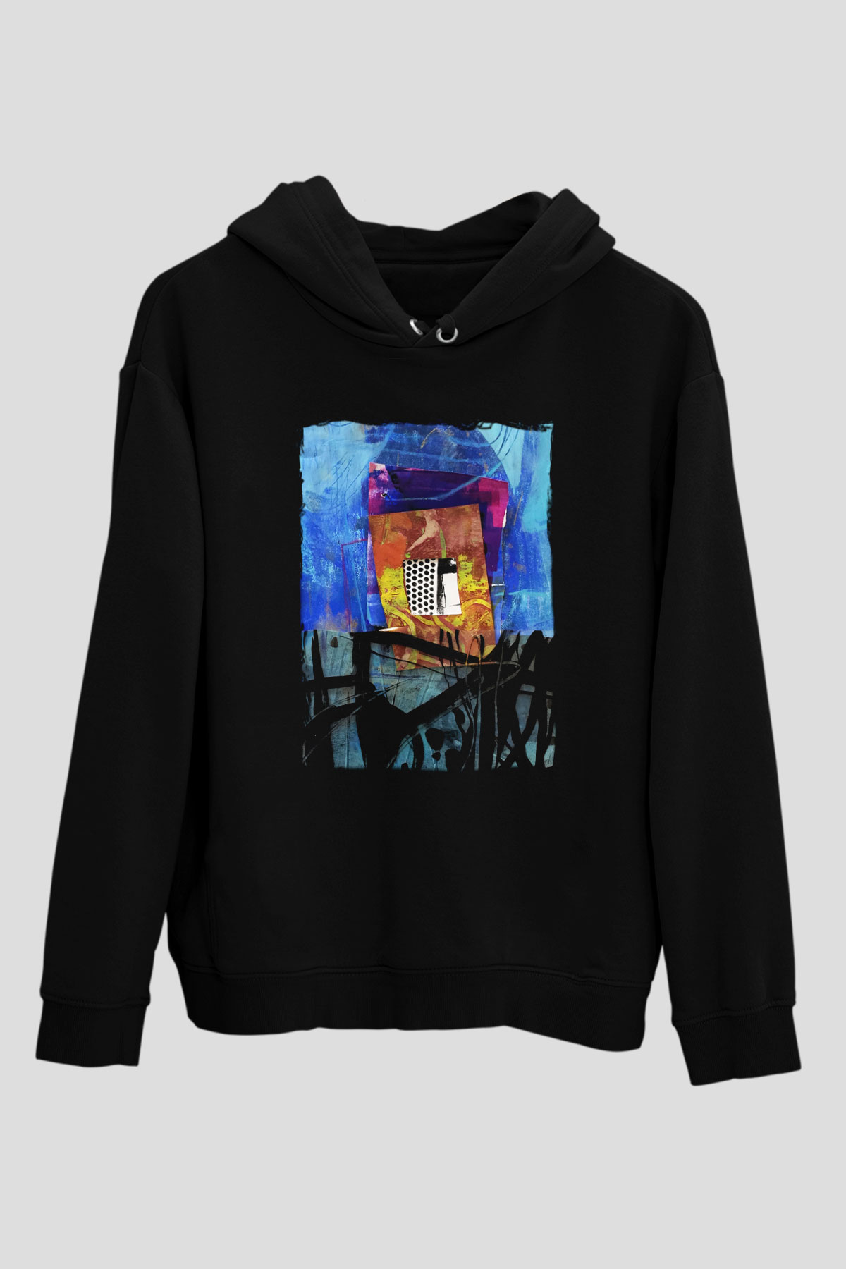 Kolaj Siyah Unisex Hoodie